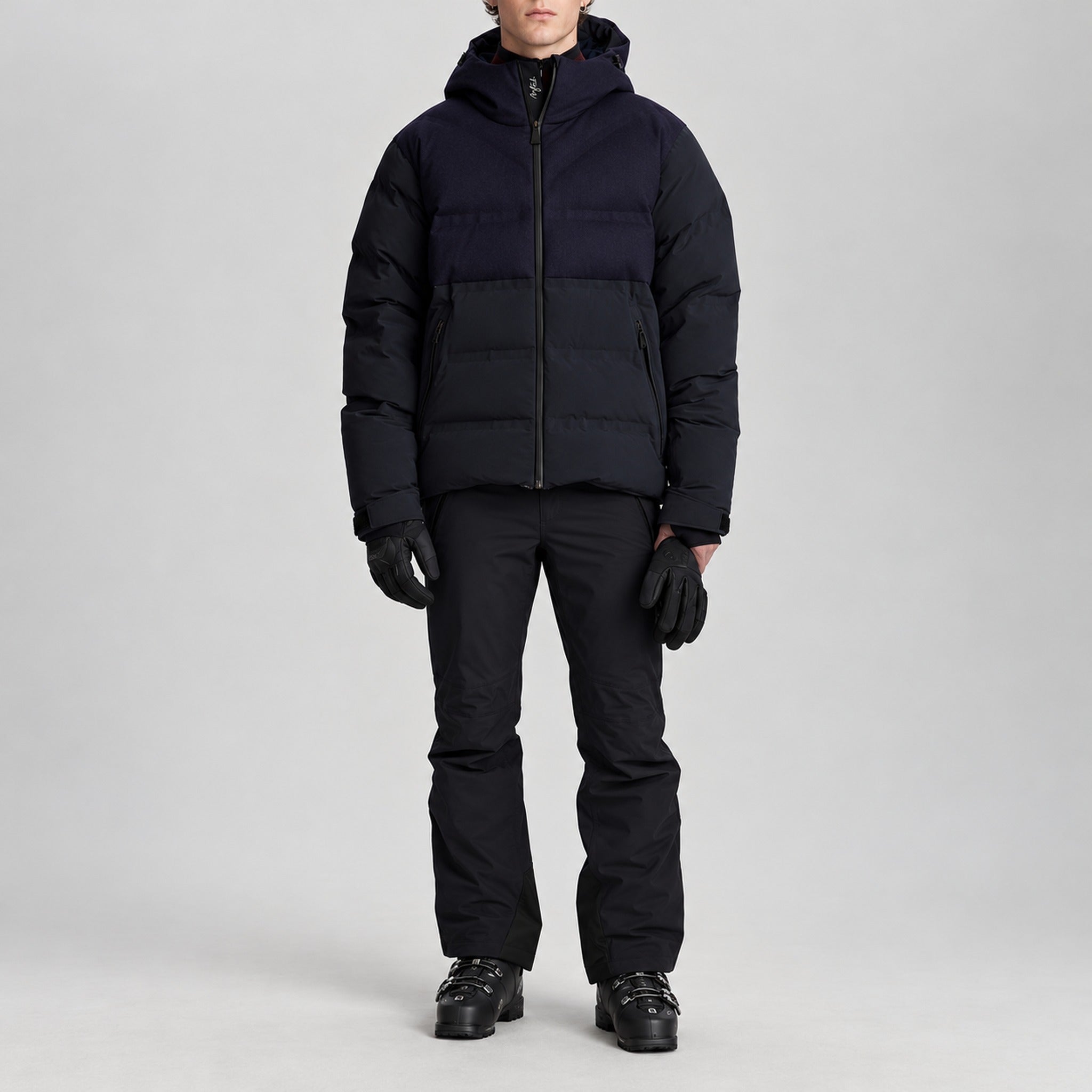 Aztech Mountain Superlite Ski Jacket in Wool Navy - full outfit model view