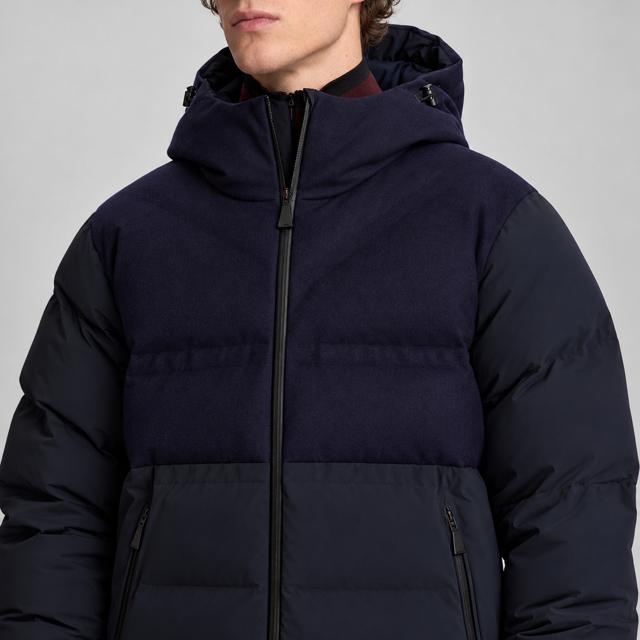 Aztech Mountain Superlite Ski Jacket in Wool Navy - garment detail view