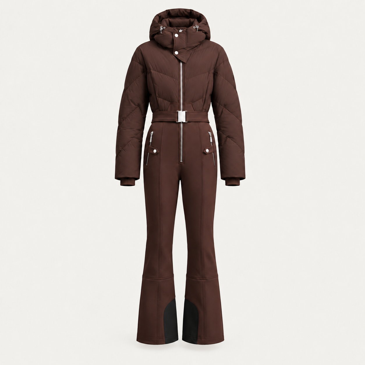 Cordova women's Ajax Ski Suit in Chocolate – product front view – London Ski Co