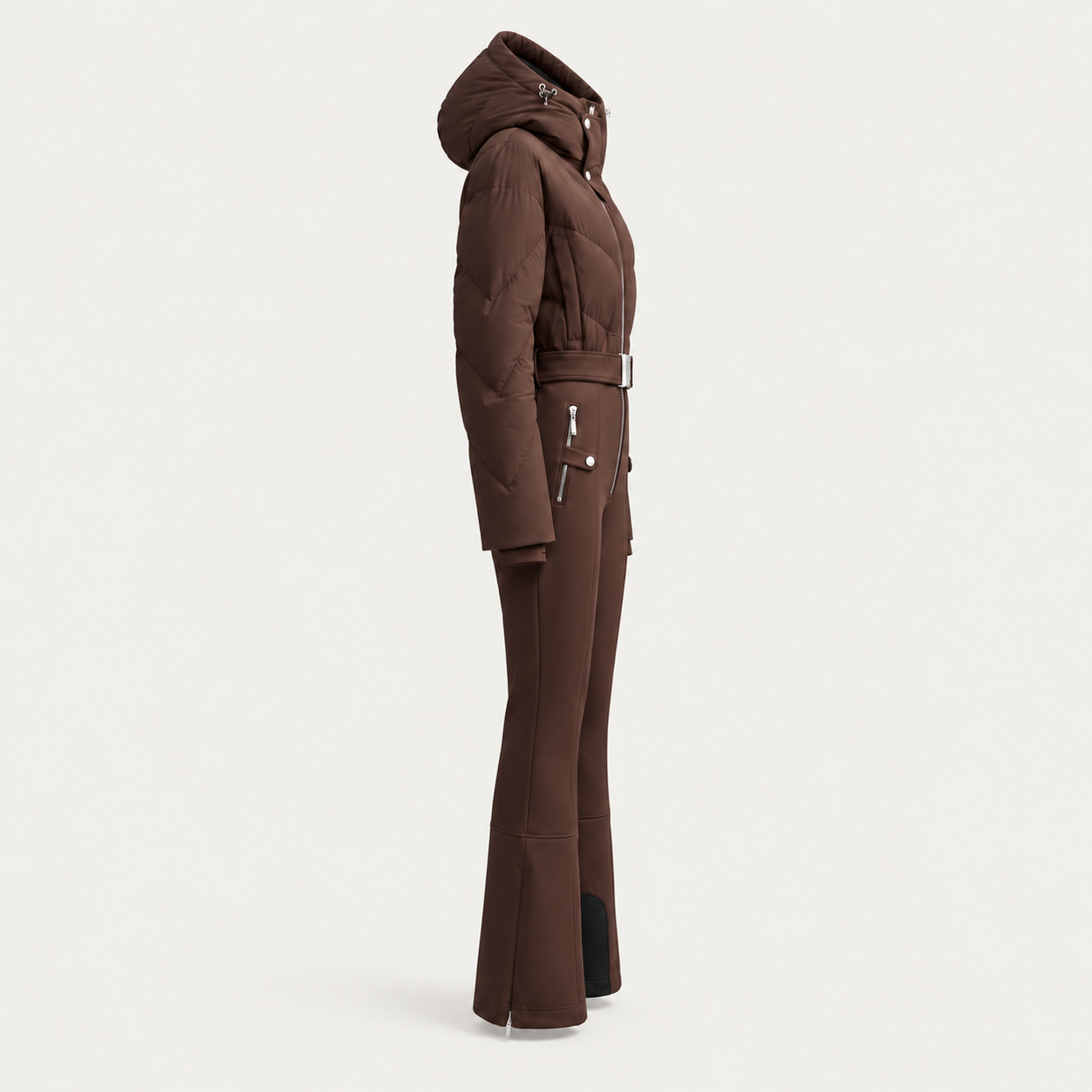 Cordova women's Ajax Ski Suit in Chocolate – product side view – London Ski Co