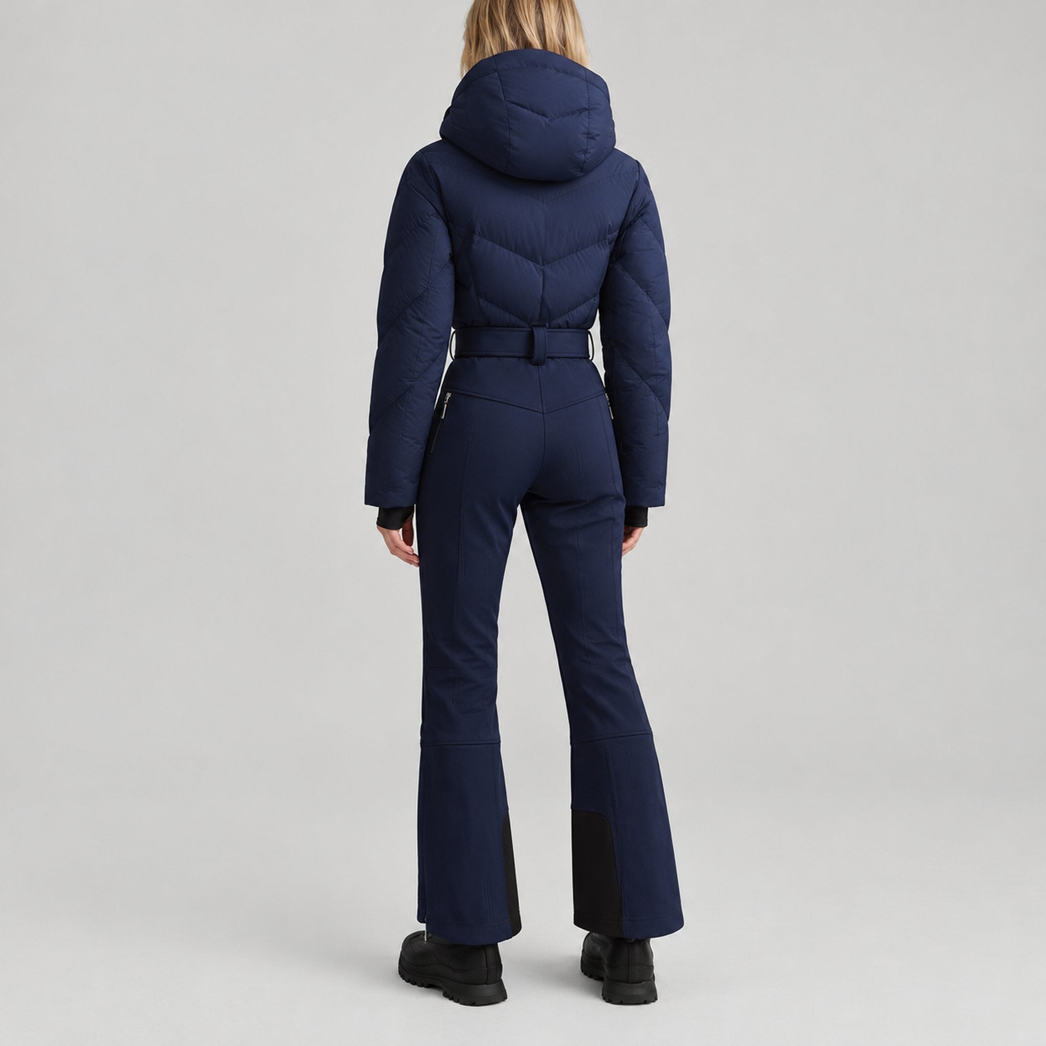 Cordova women's Ajax Ski Suit in Indigo – model back view – London Ski Co