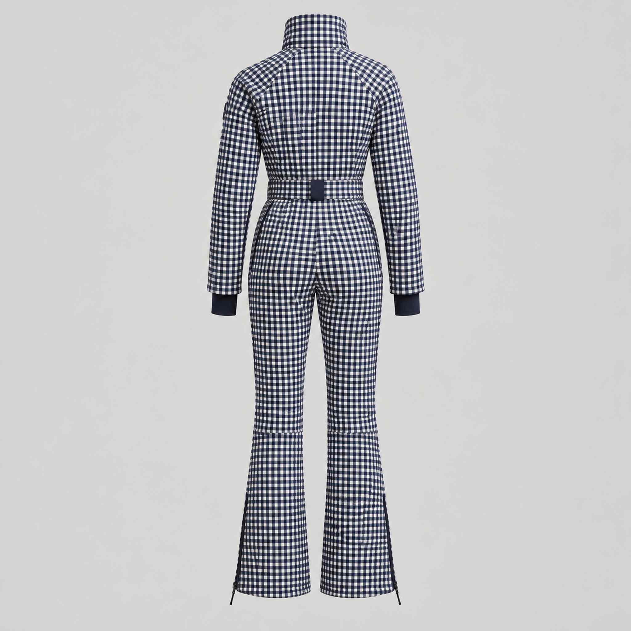 Cordova women's Chatel Ski Suit in Indigo Gingham – product back view – London Ski Co