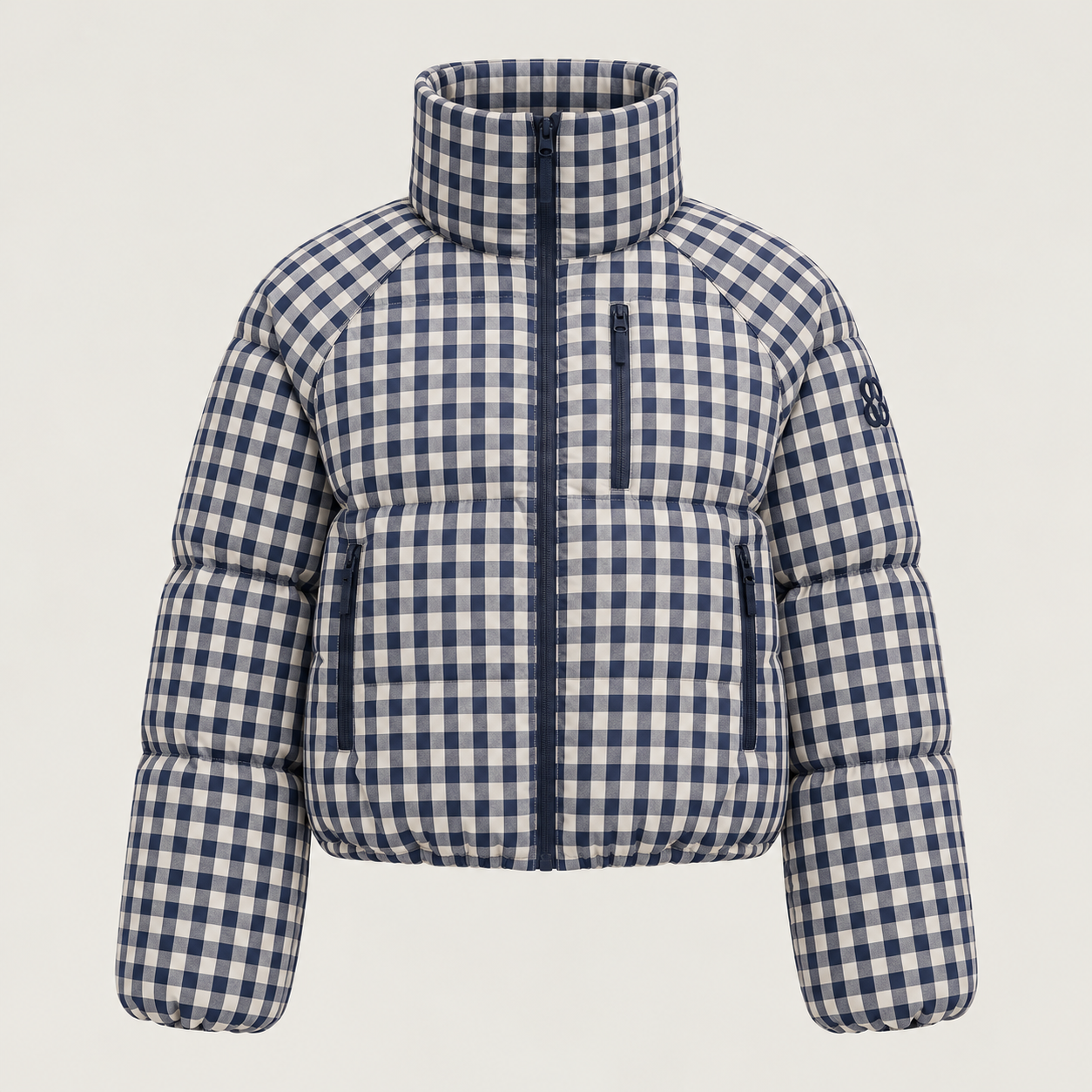 Cordova women's Cortina Ski Jacket in Indigo Gingham – product front view – London Ski Co