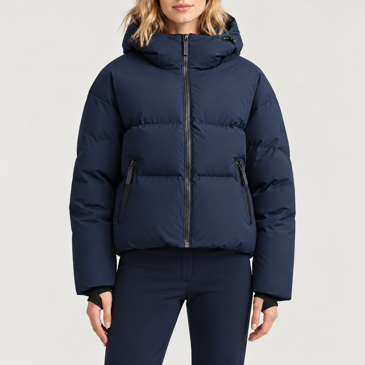 Cordova women's Meribel Ski Jacket in Indigo – model front view – London Ski Co