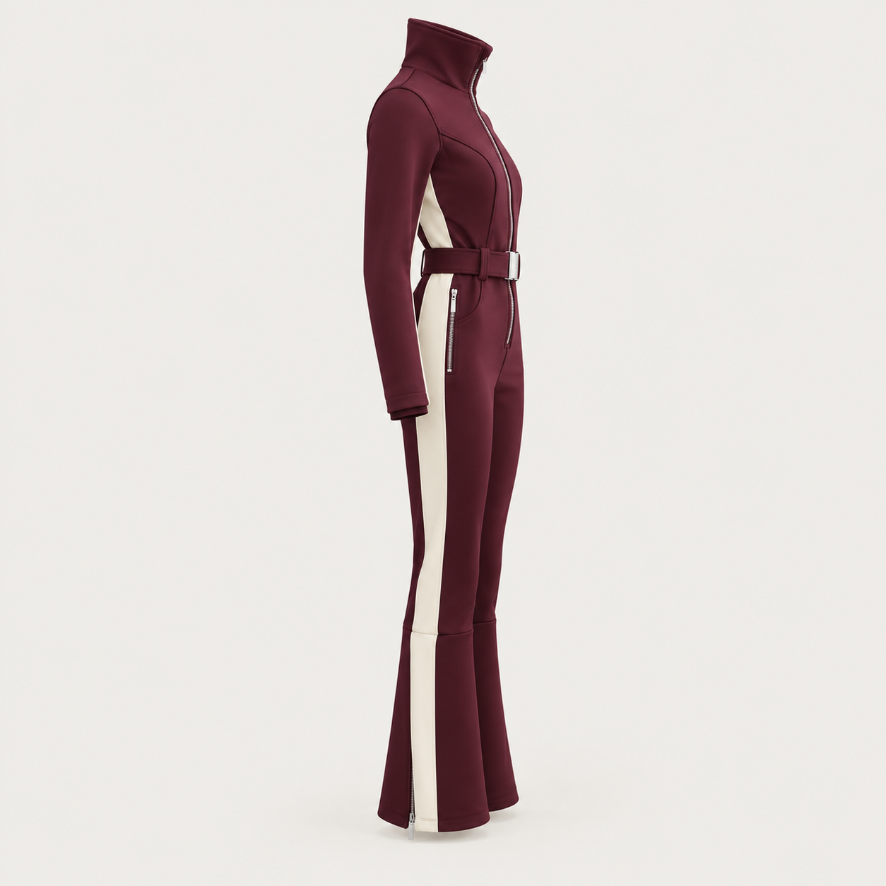 Cordova women's OTB Ski Suit in Bordeaux – product side view – London Ski Co