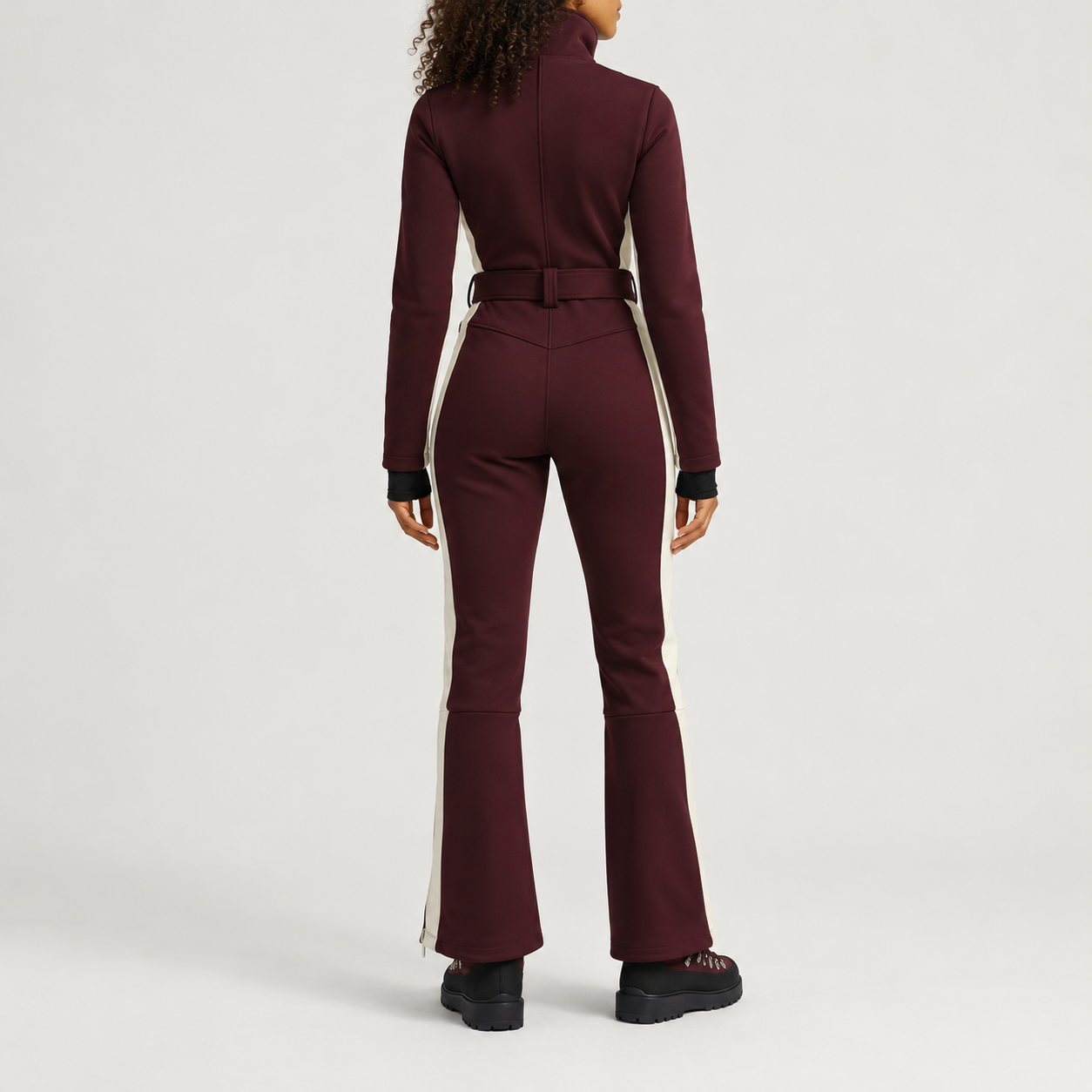 Cordova women's OTB Ski Suit in Bordeaux – model back view – London Ski Co