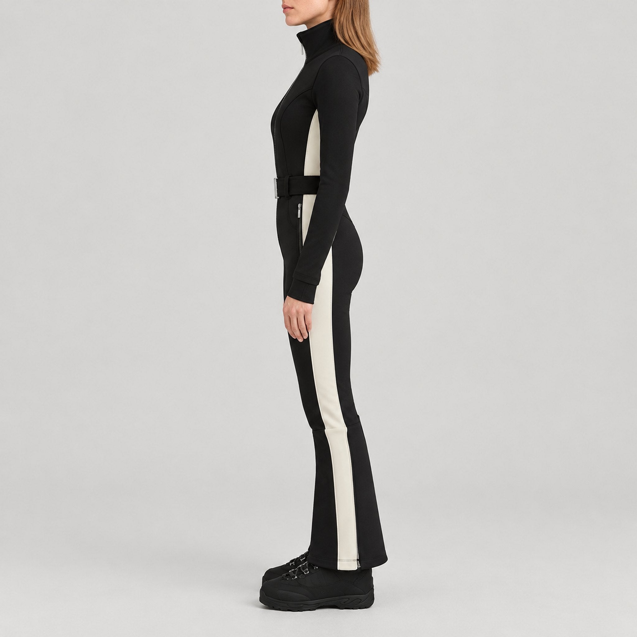 Cordova women's Cordova OTB Ski Suit in Onyx – model side view – London Ski Co