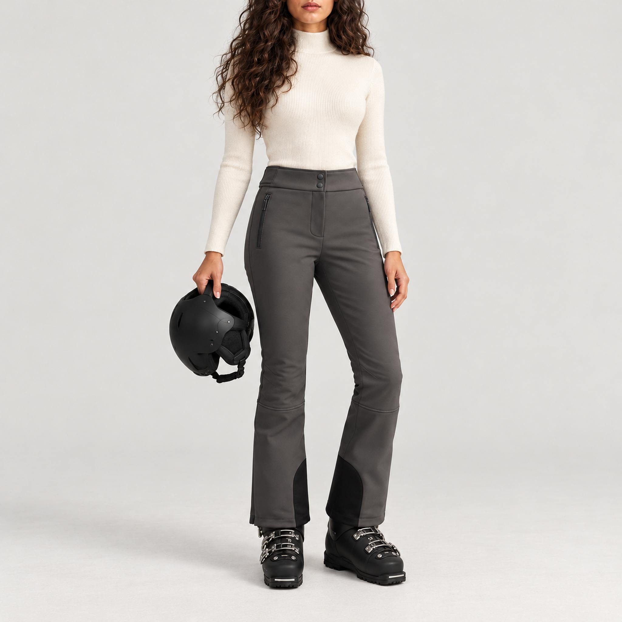 St Moritz Ski Pants in Anthracite — helmet pose