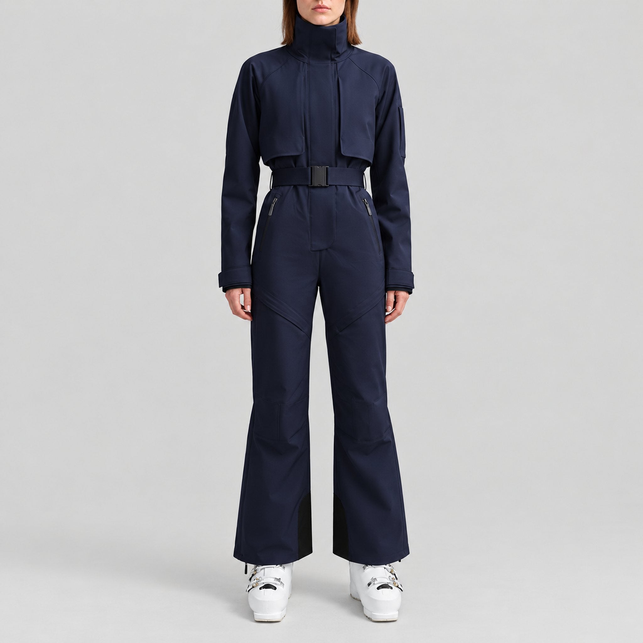 Cordova women's Volta Ski Suit in Indigo – model front view – London Ski Co