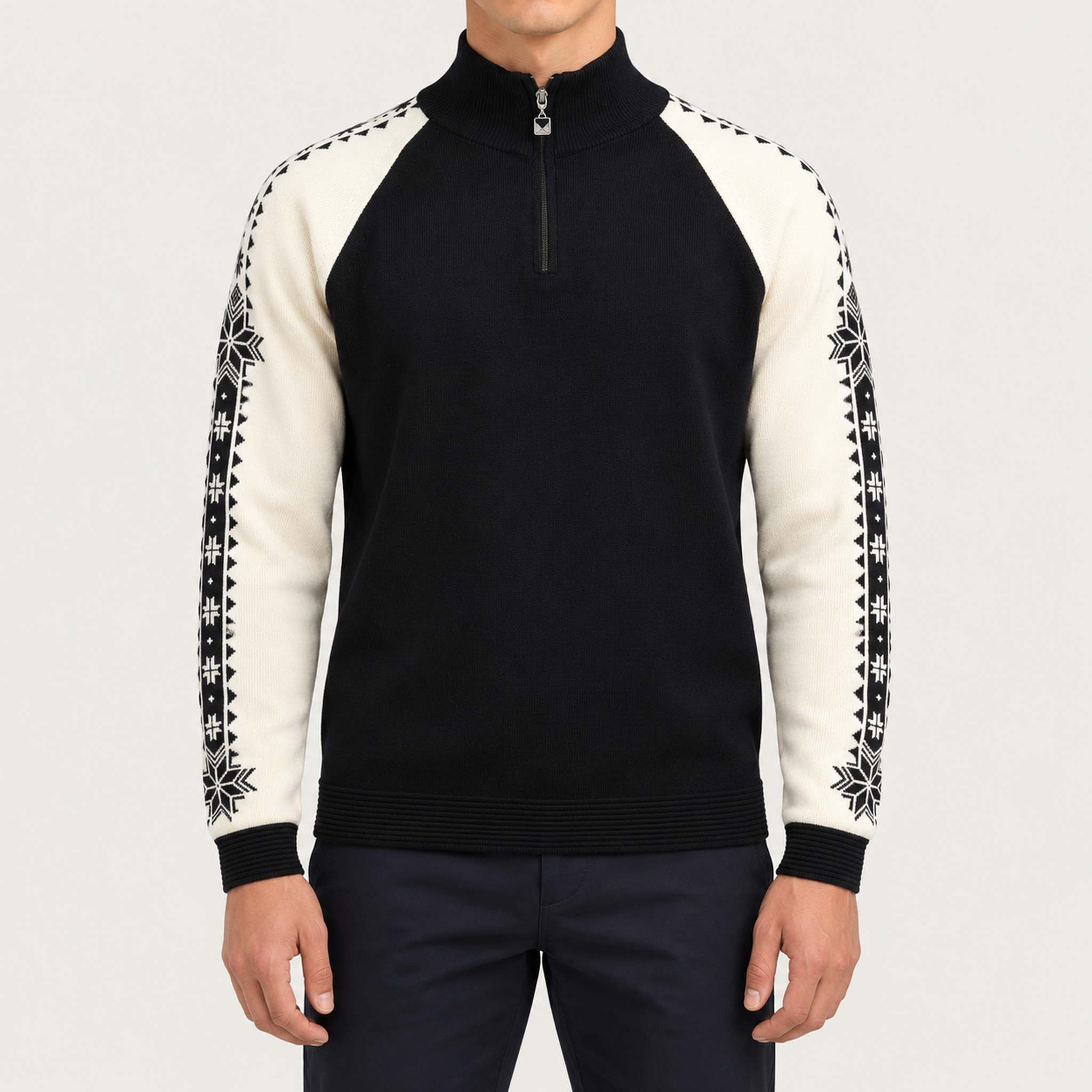 Dale of Norway Geilo Sweater in Black/Off White - model front