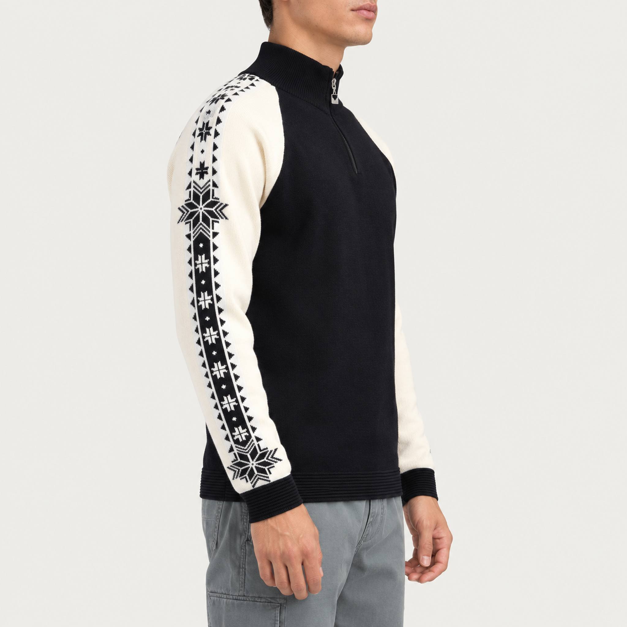Dale of Norway Geilo Sweater in Black/Off White - model side