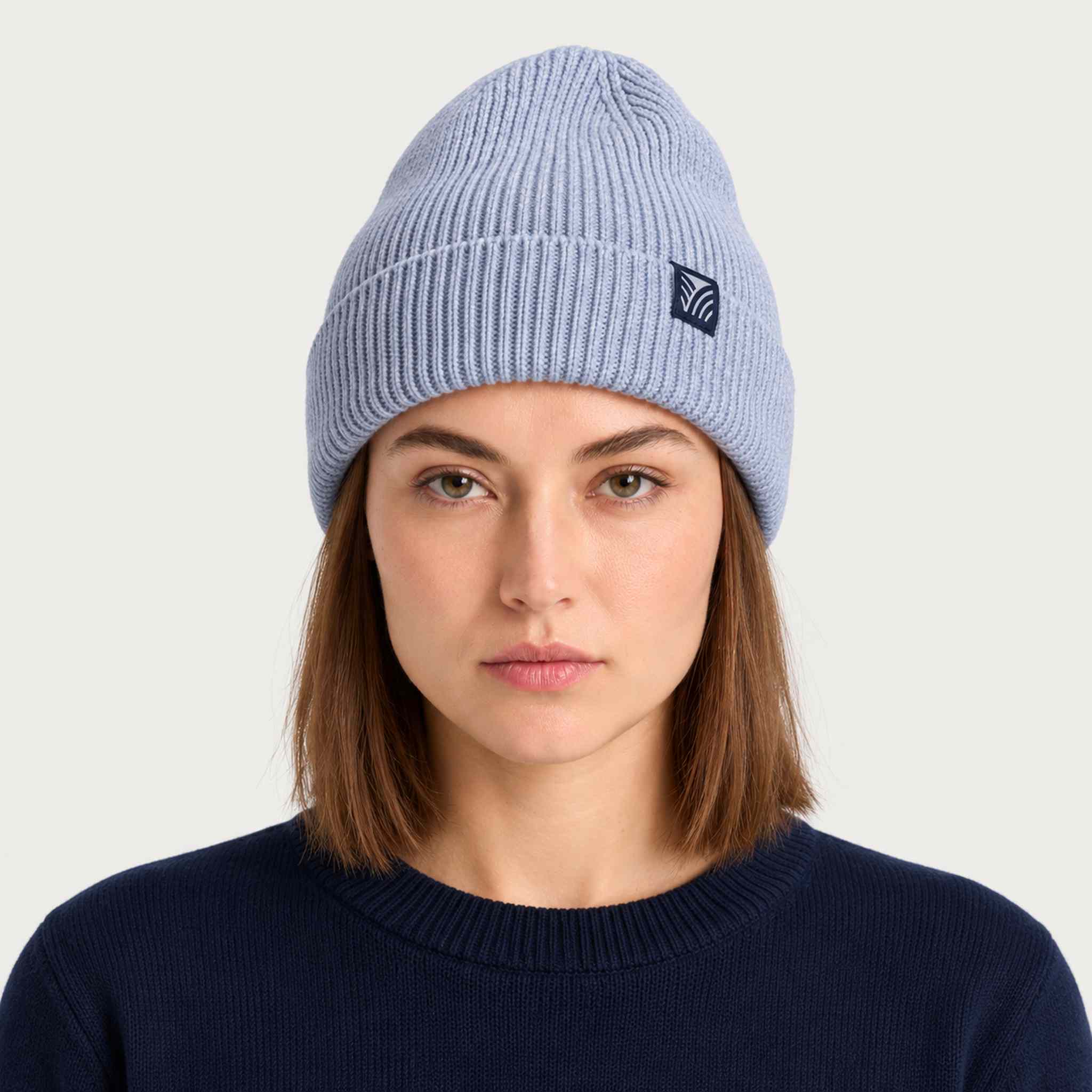 Dale of Norway Bouvet Beanie in Light Blue - female front