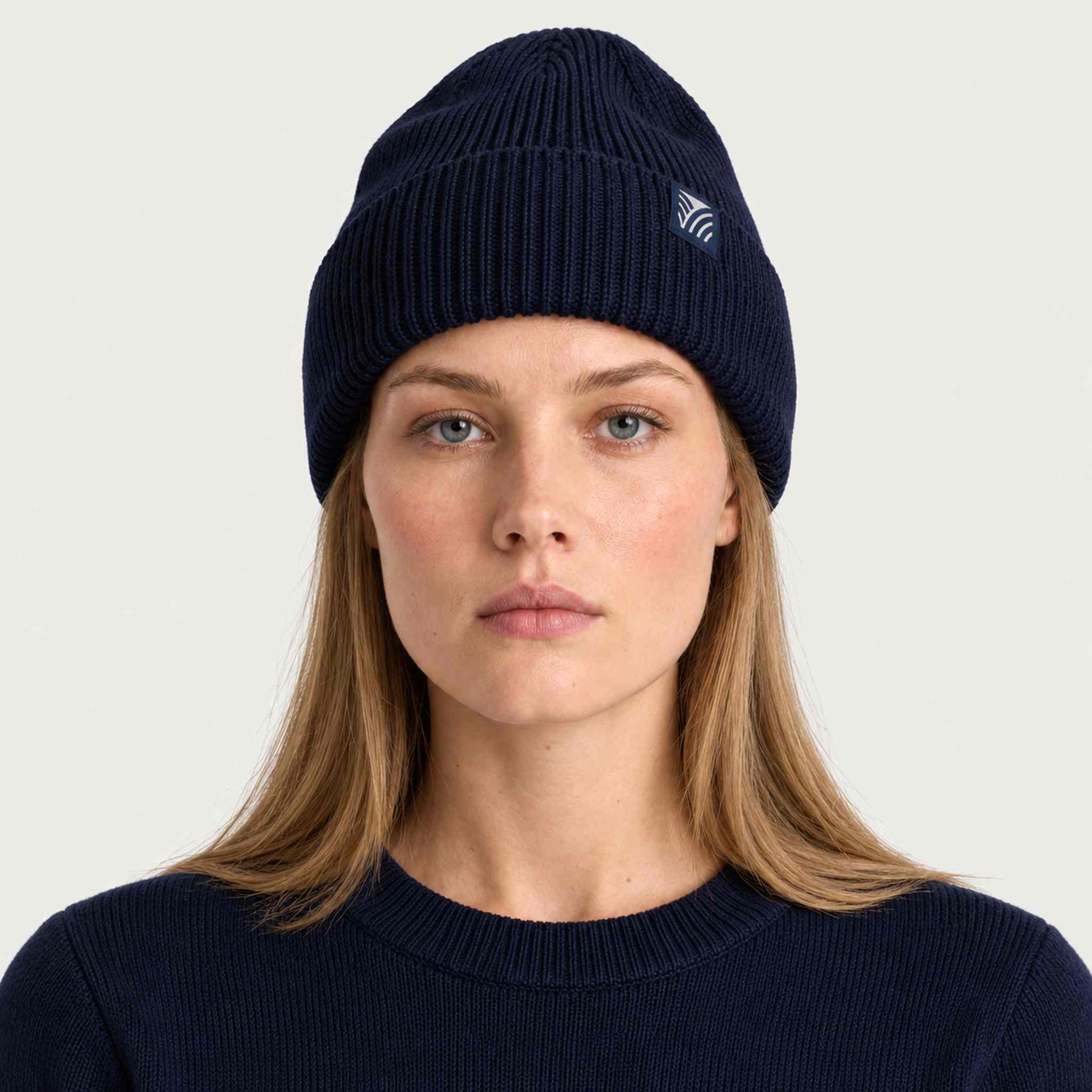 Dale of Norway Bouvet Beanie in Navy - female front