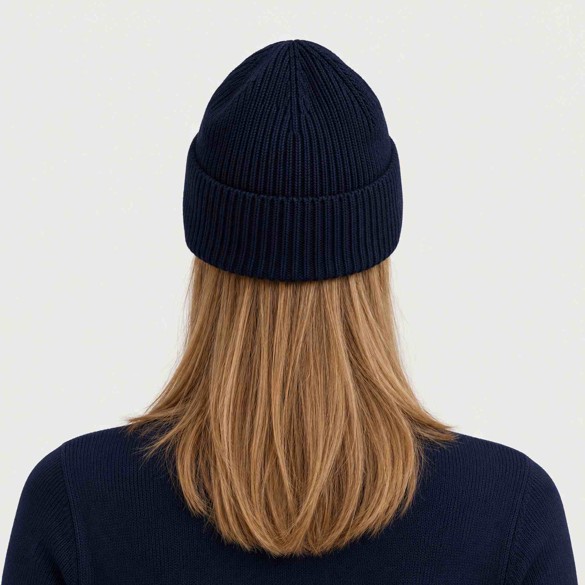 Dale of Norway Bouvet Beanie in Navy - female back