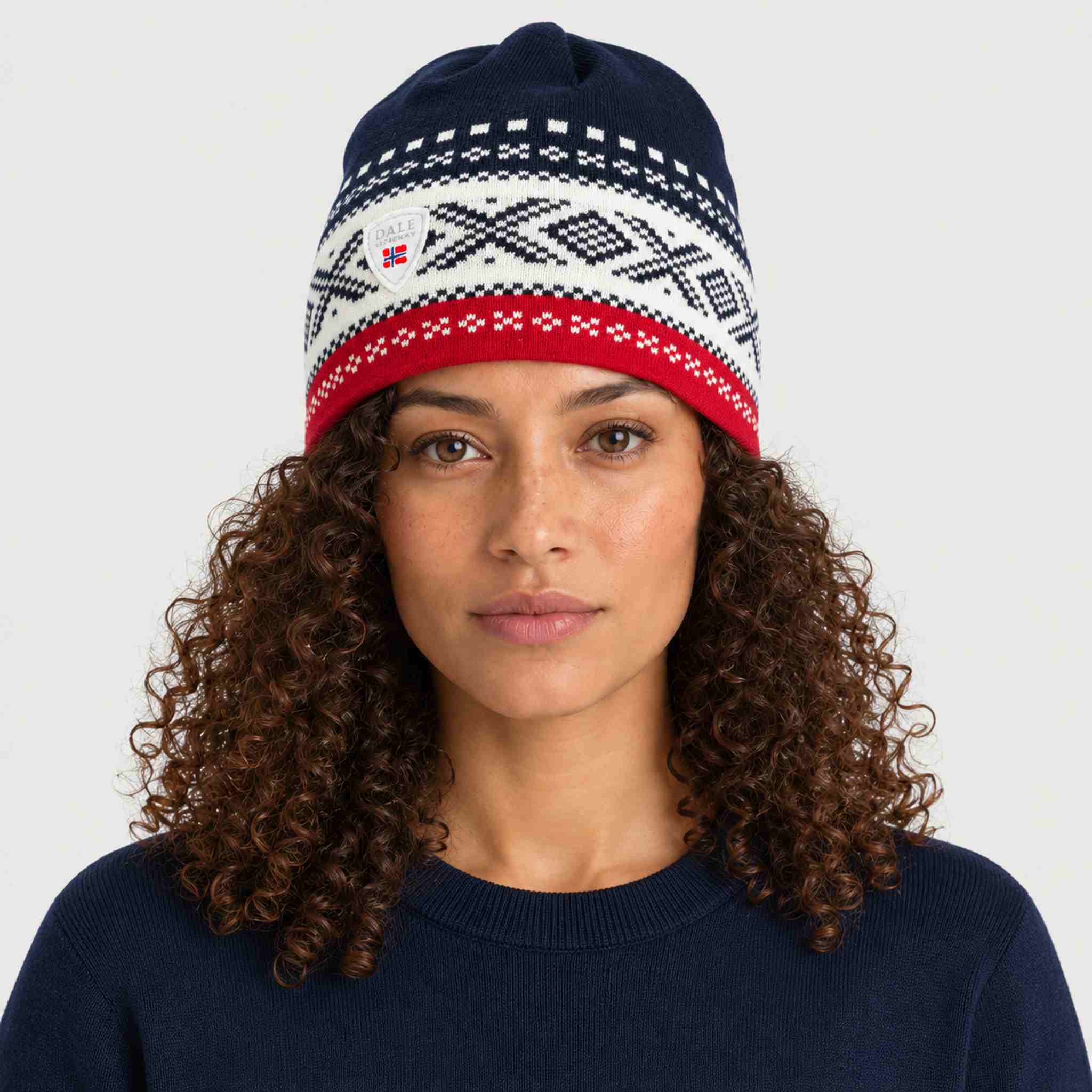 Dale of Norway Dystingen Hat in Navy/Raspberry - female front