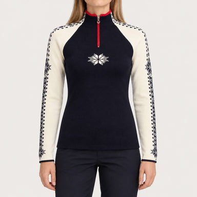 Dale of Norway Geilo Sweater in Navy/Off White - model front