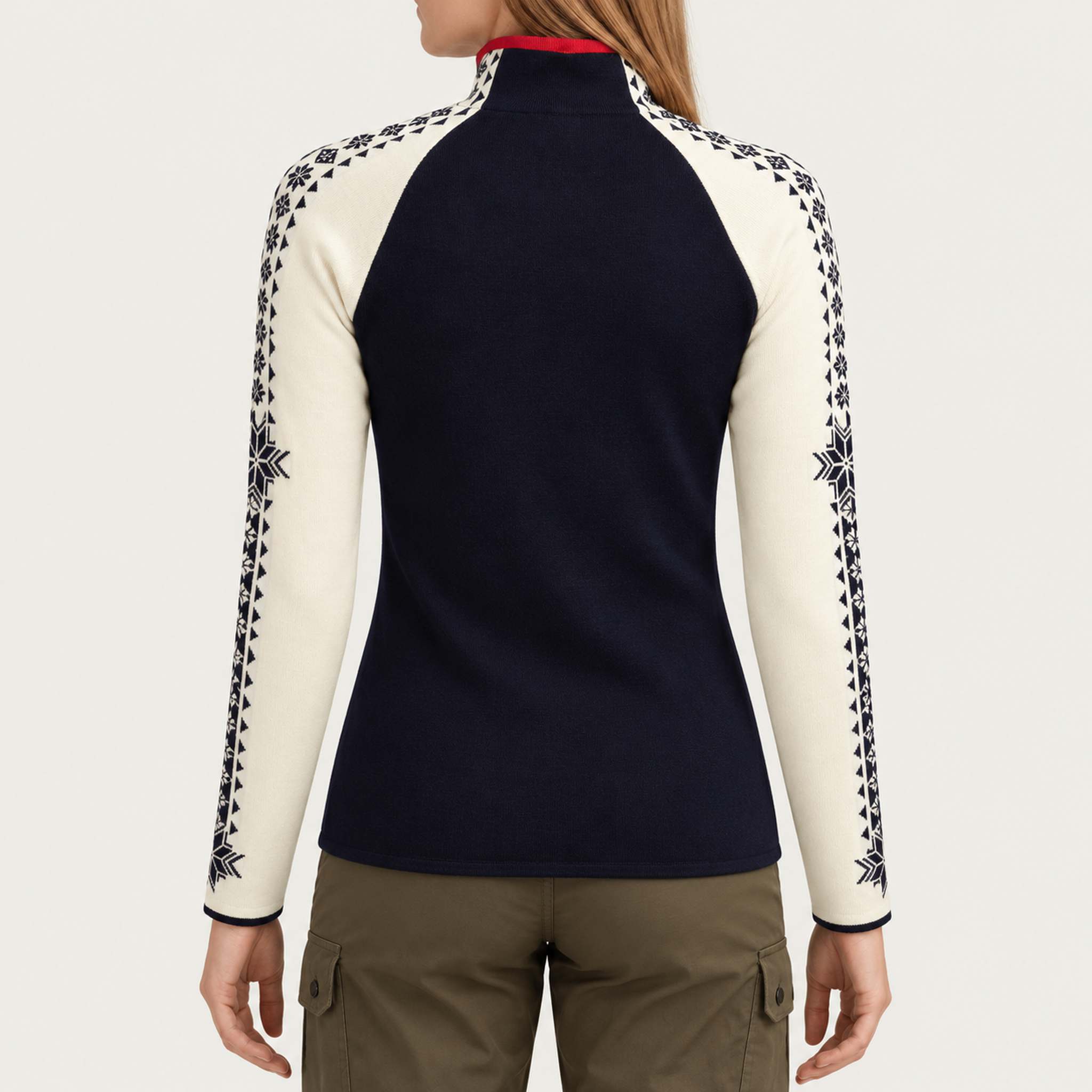 Dale of Norway Geilo Sweater in Navy/Off White - model back