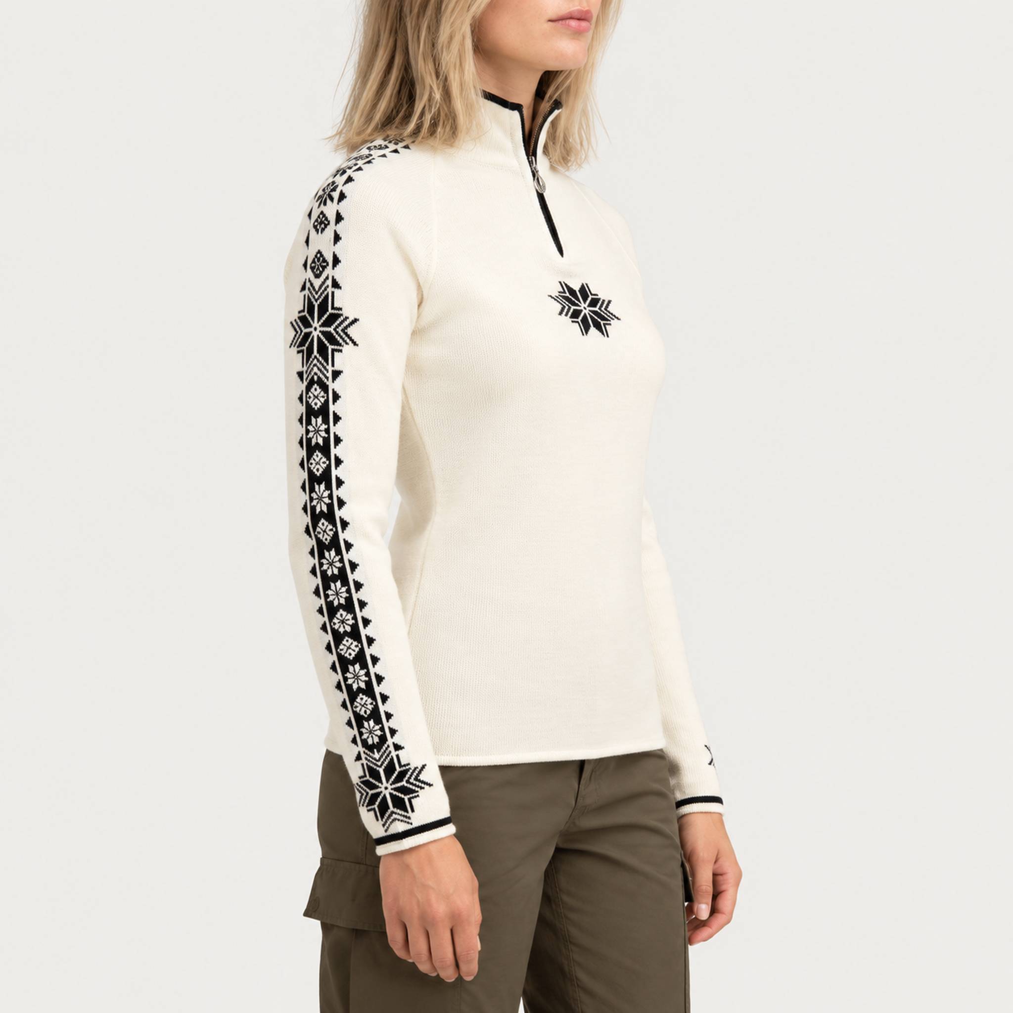 Dale of Norway Geilo Sweater in Off White - model side
