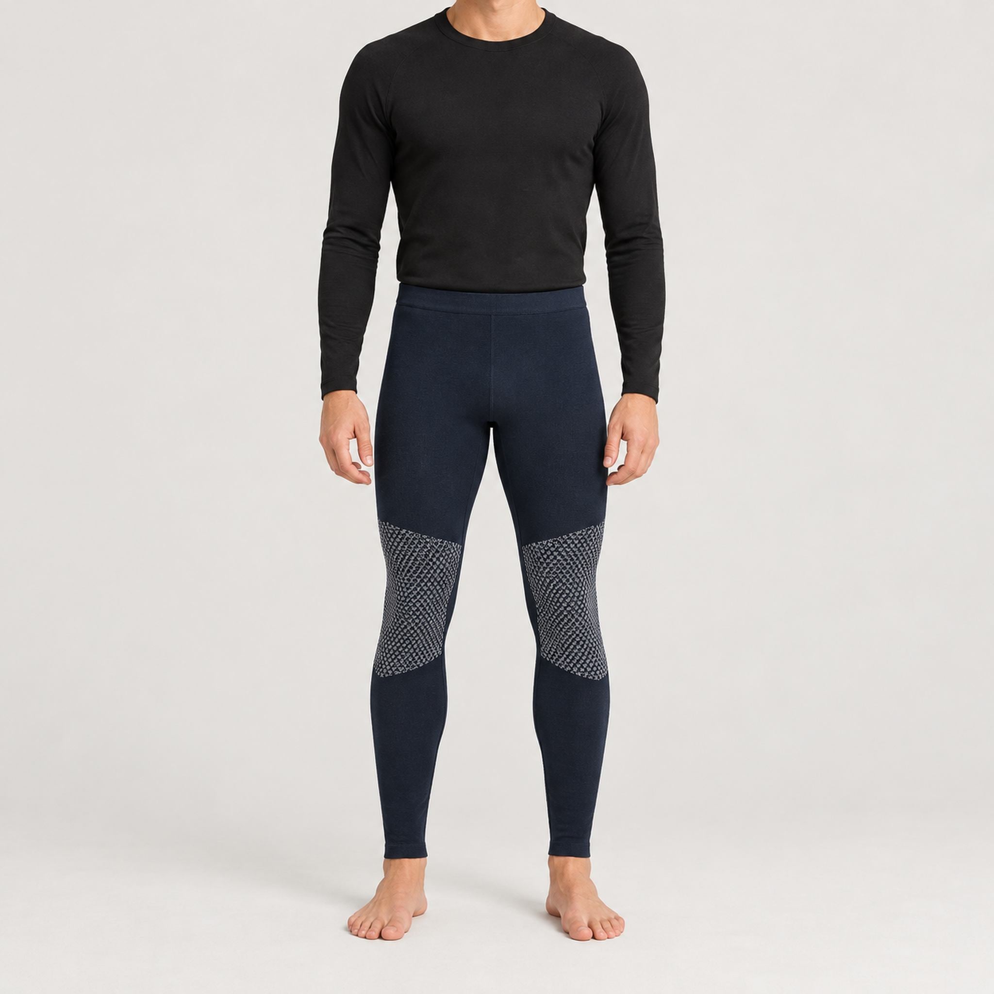 FALKE men's Thermozone full length baselayer leggings in Space Blue – model front view