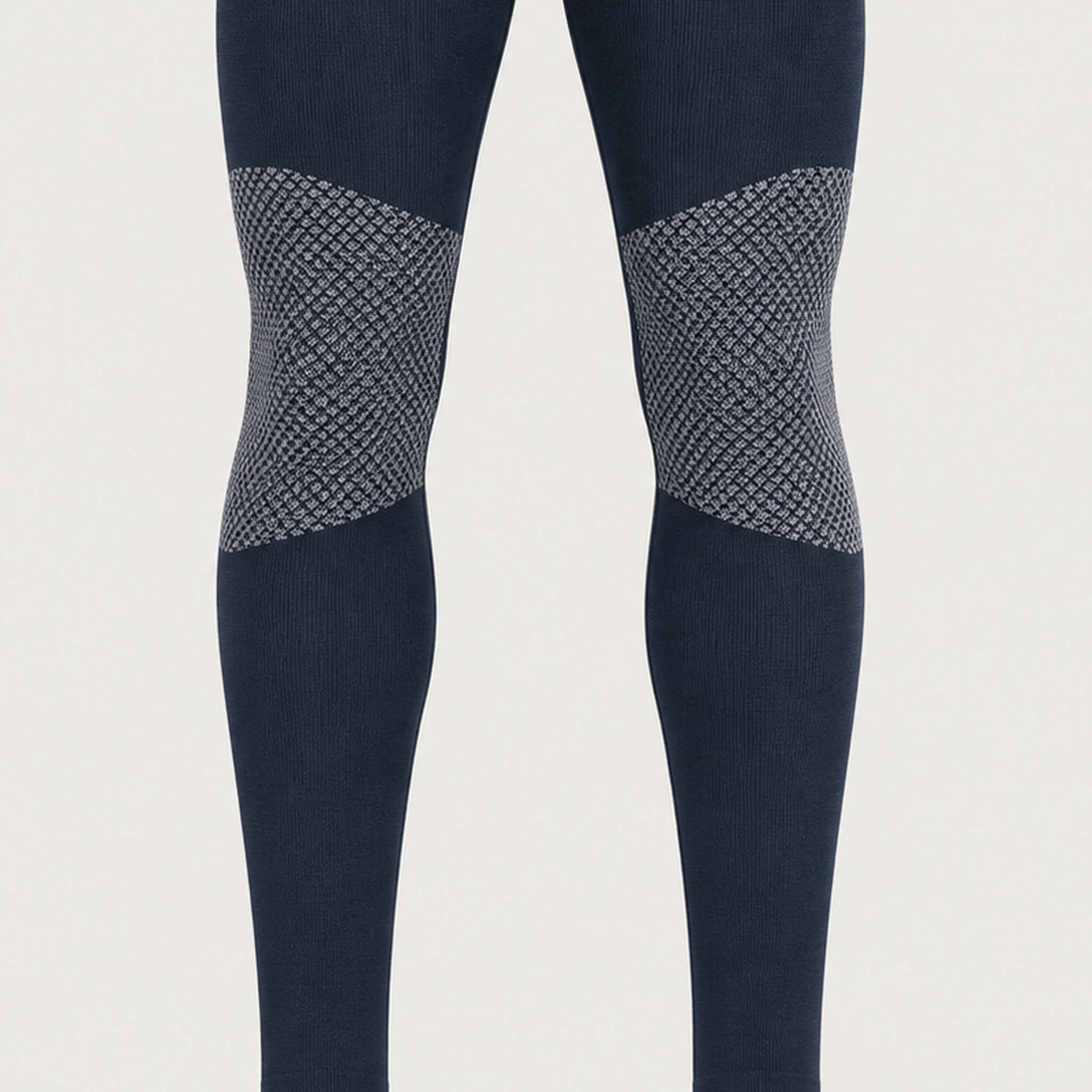 FALKE men's Thermozone full length baselayer leggings in Space Blue – feature detail view