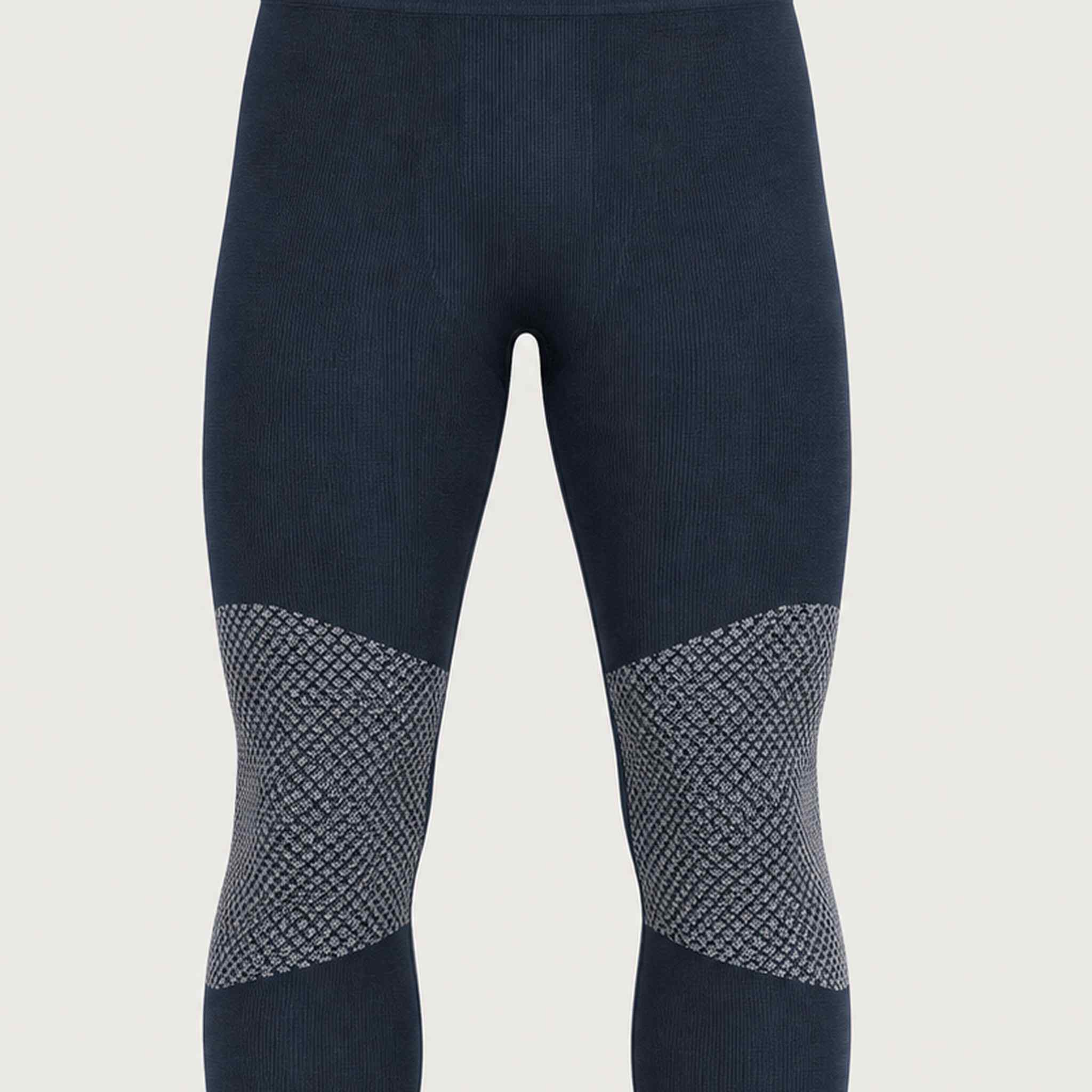 FALKE men's Thermozone full length baselayer leggings in Space Blue – knit detail view
