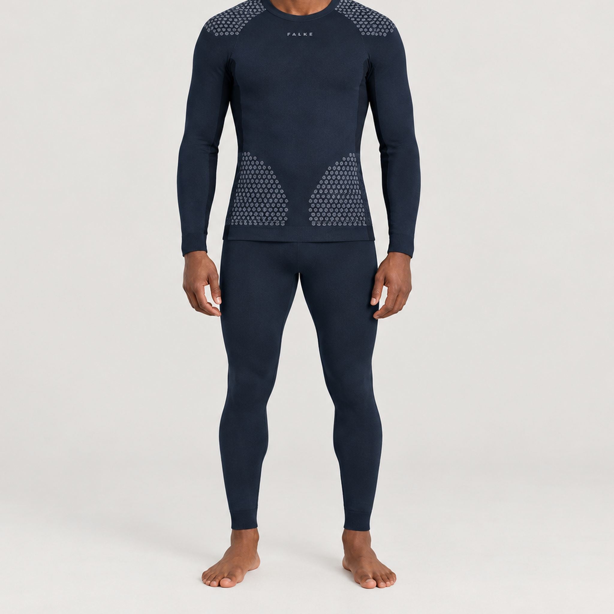 FALKE men's Thermozone baselayer top in Space Blue – model front view