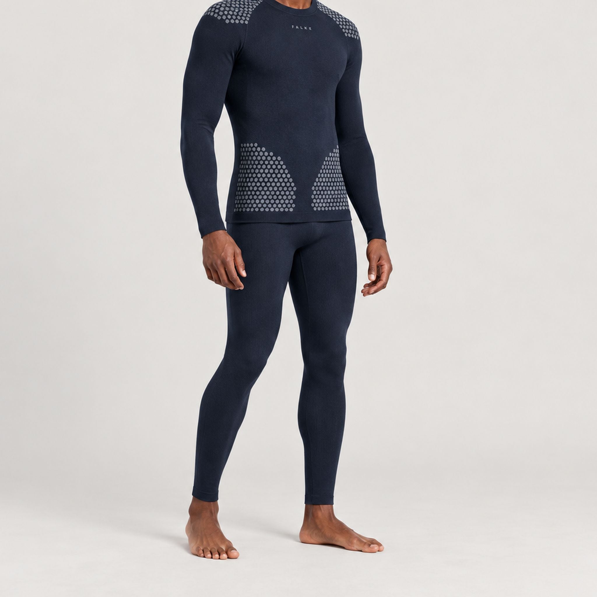 FALKE men's Thermozone baselayer top in Space Blue – model angle view
