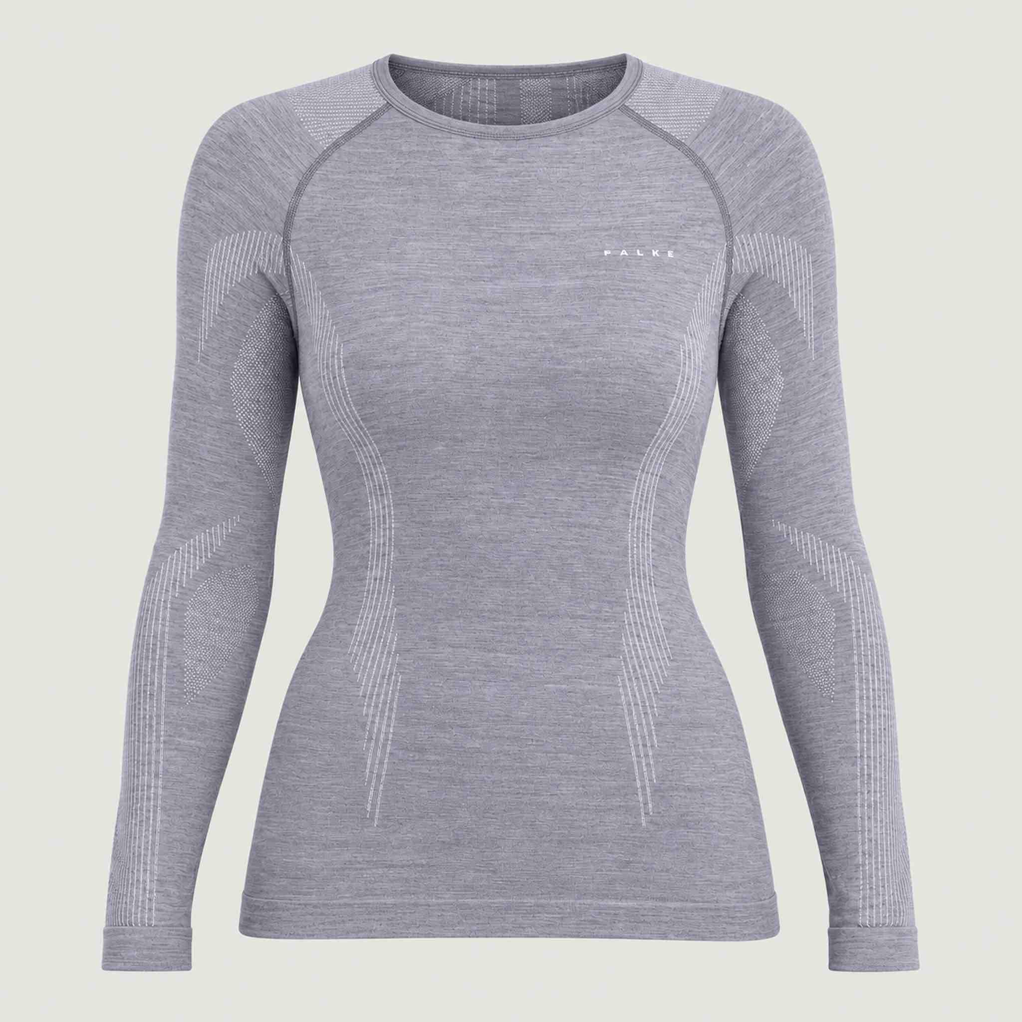 FALKE women's Wool Tech baselayer top in grey – front view
