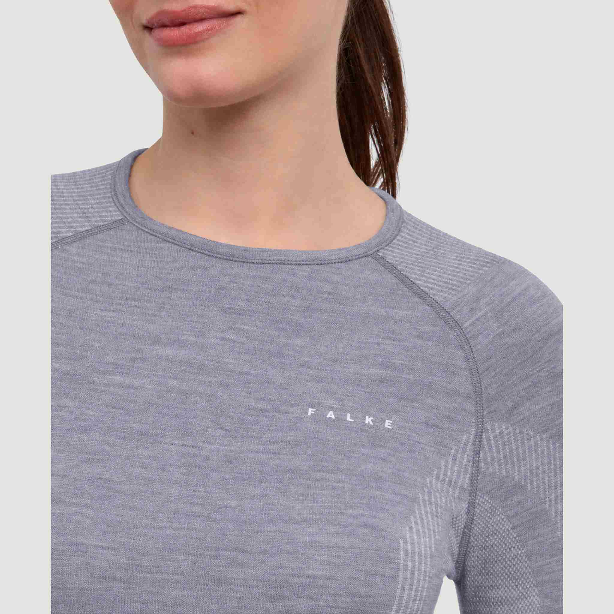 FALKE women's Wool Tech baselayer top in grey – fabric detail view