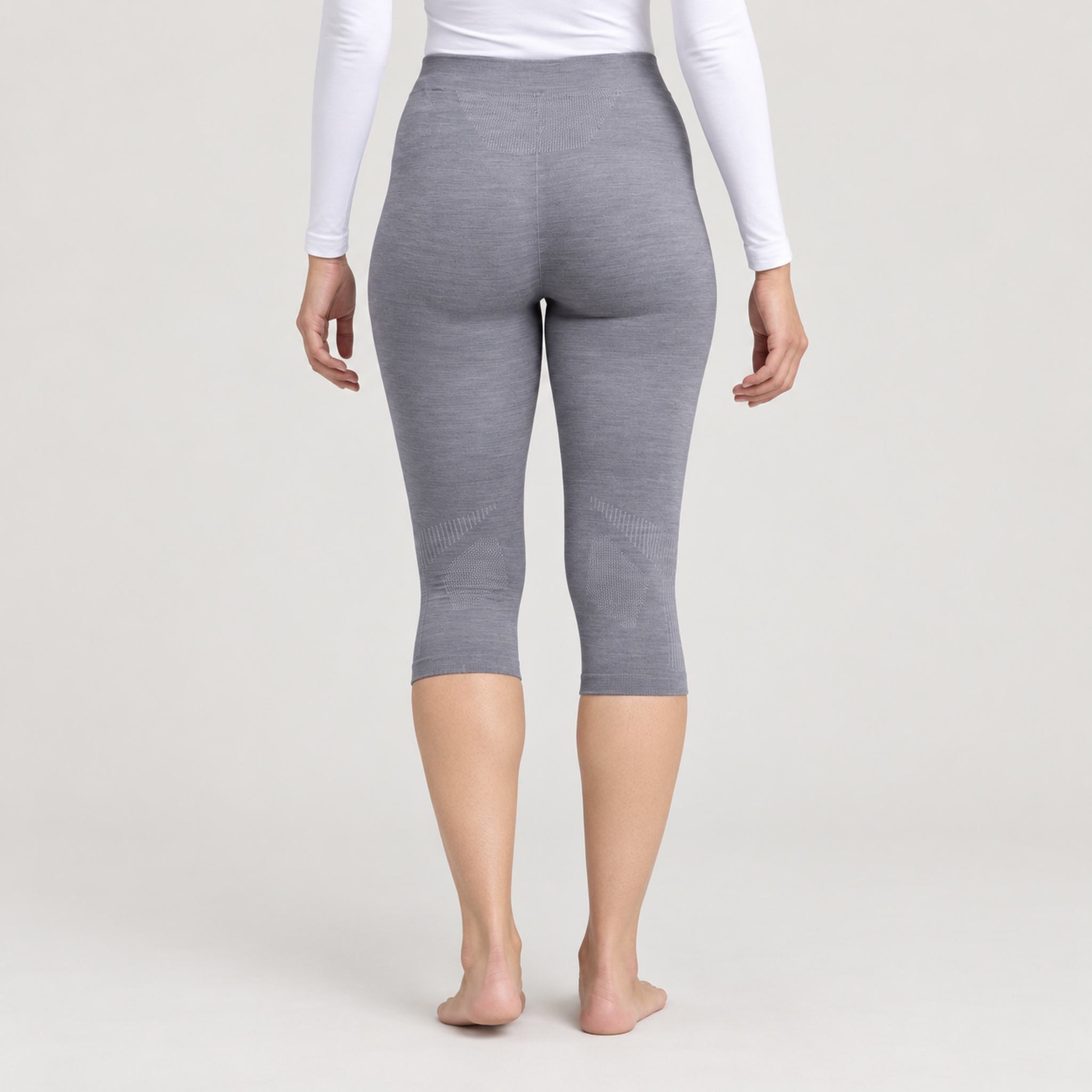 Falke women's Wool Tech 3/4 Leggings in Grey – model back