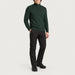 Fera men's Carlos Sweater in Hunter Green, full outfit with black ski trousers.