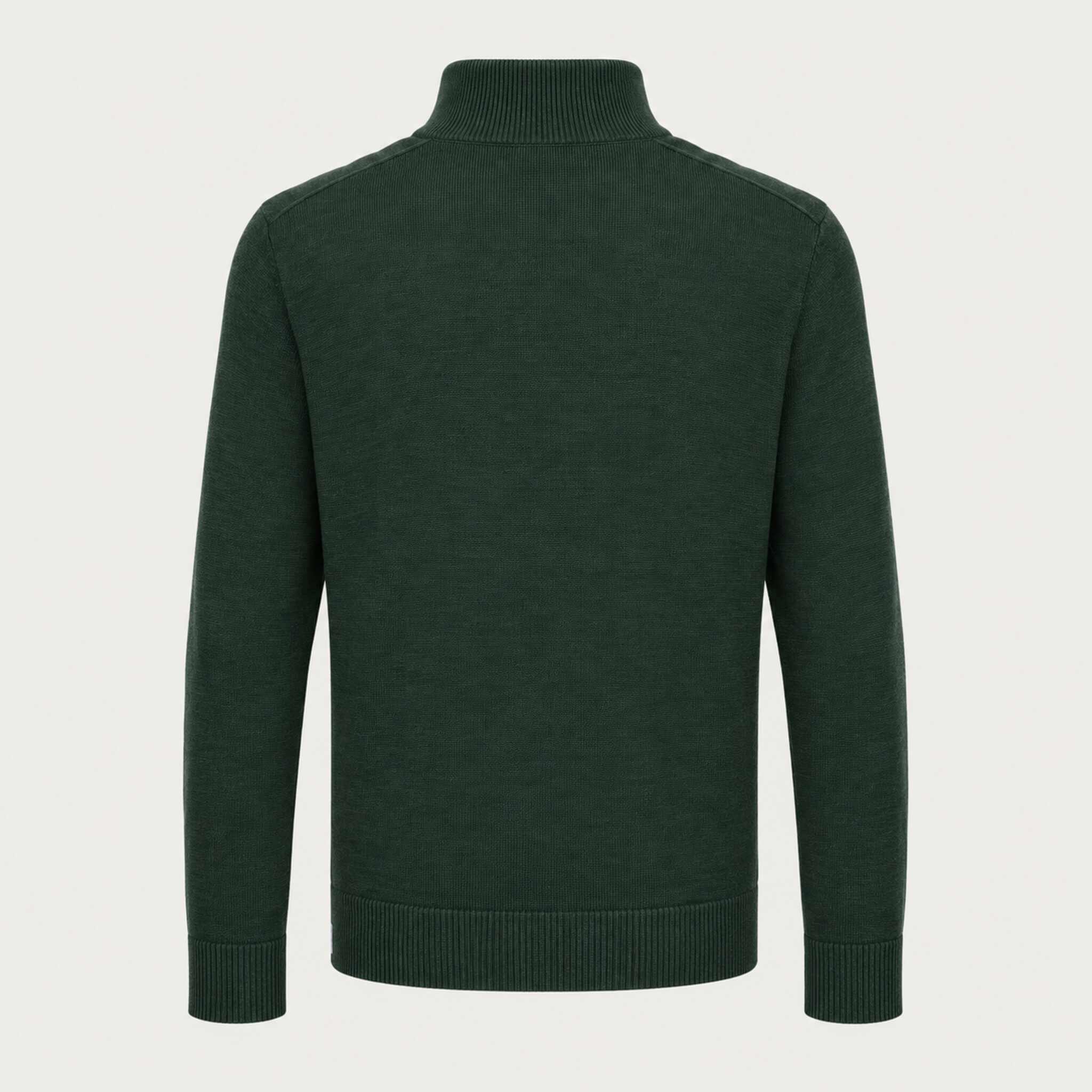 Fera men's Carlos Sweater in Hunter Green, back view.