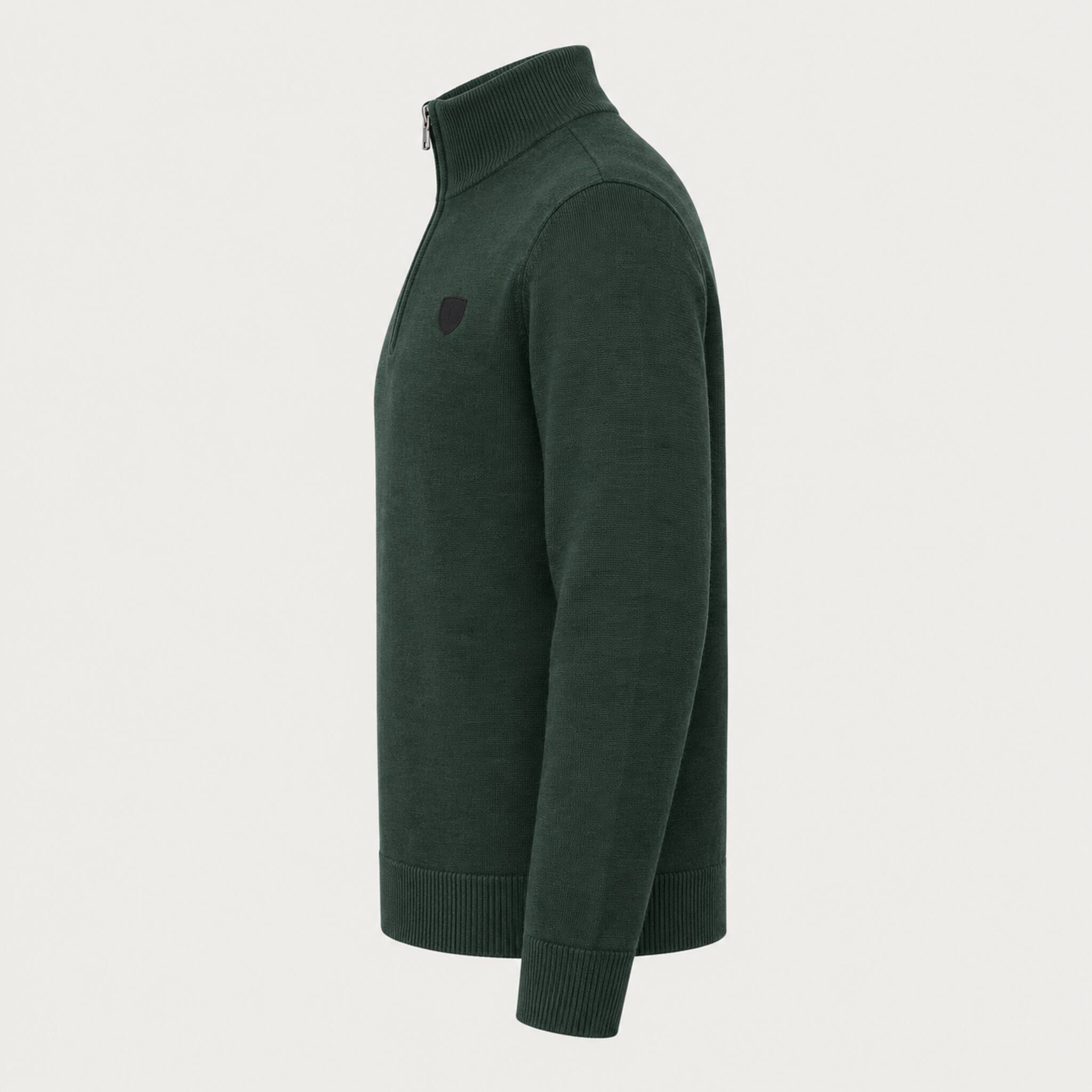 Fera men's Carlos Sweater in Hunter Green, side view.