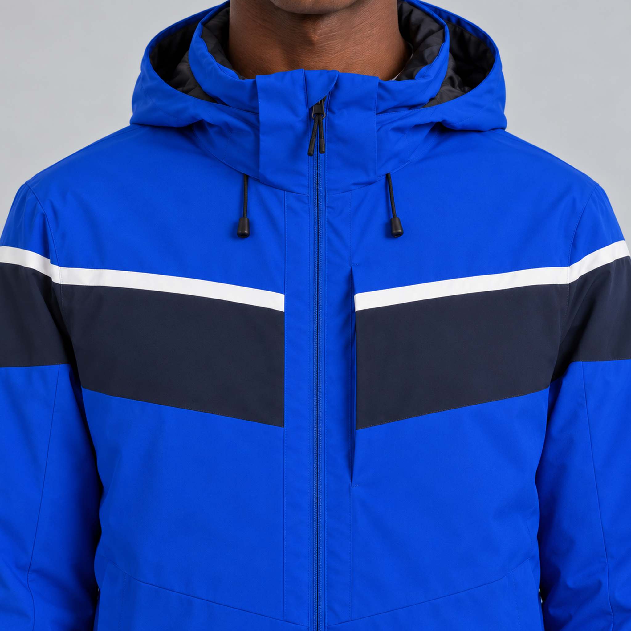 Fera mens Maddox Ski Jacket Cobalt, collar detail.