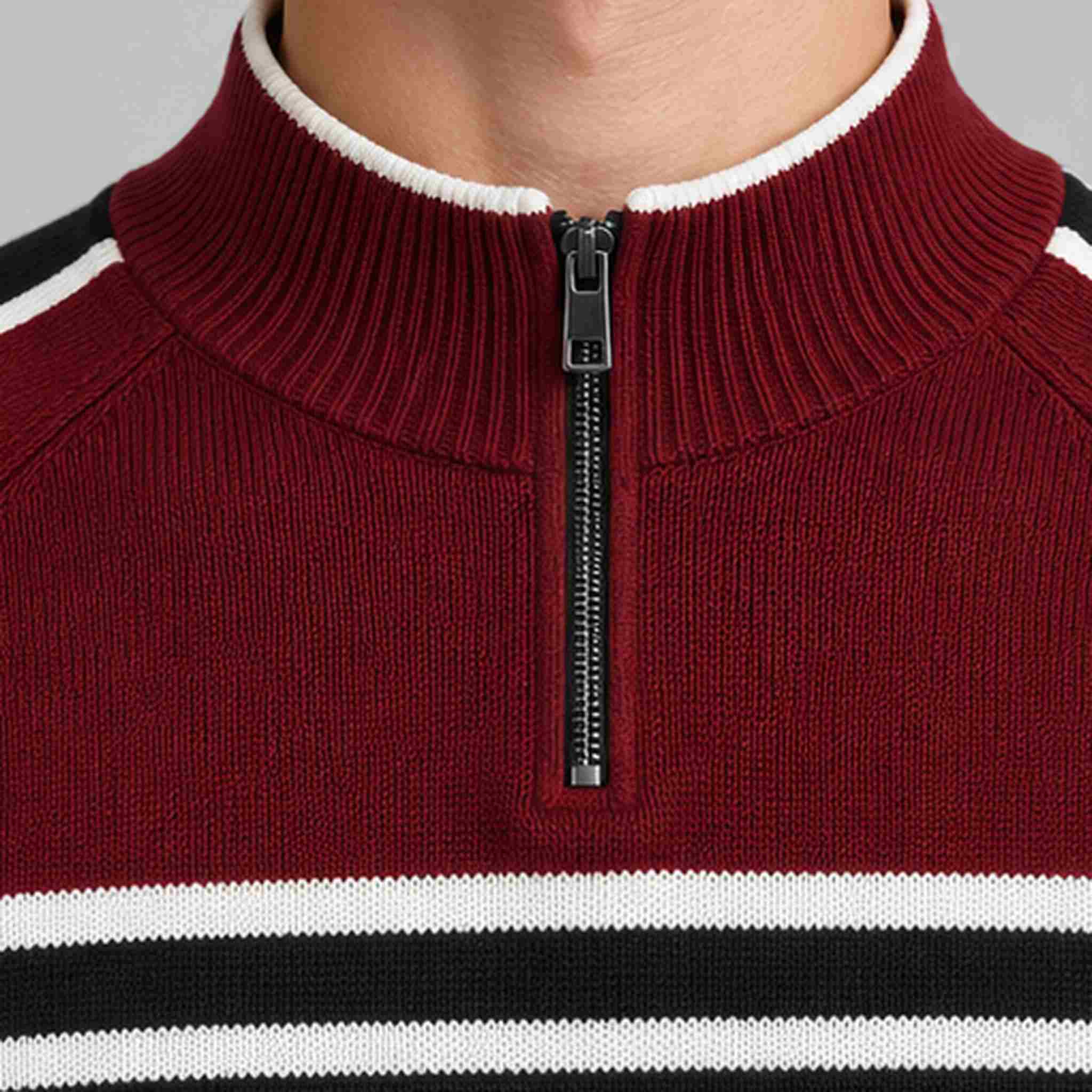 Fera Mathias Sweater Rich Red, collar detail