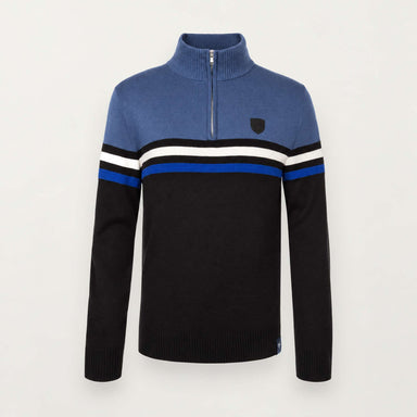 Fera mens Ronan Sweater in Marina Blue/Black, product front.