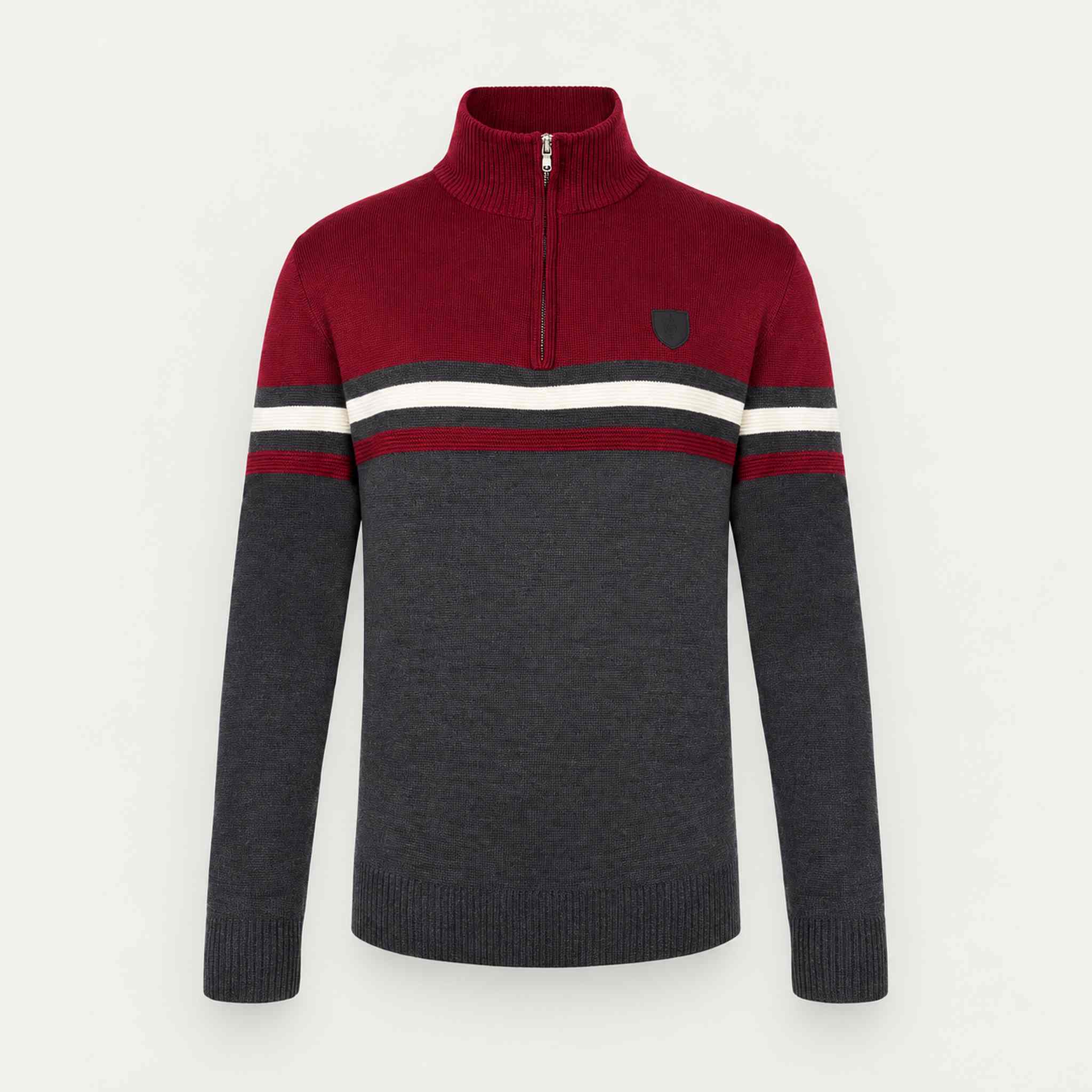 Fera mens Ronan Sweater in Rich Red, product front.