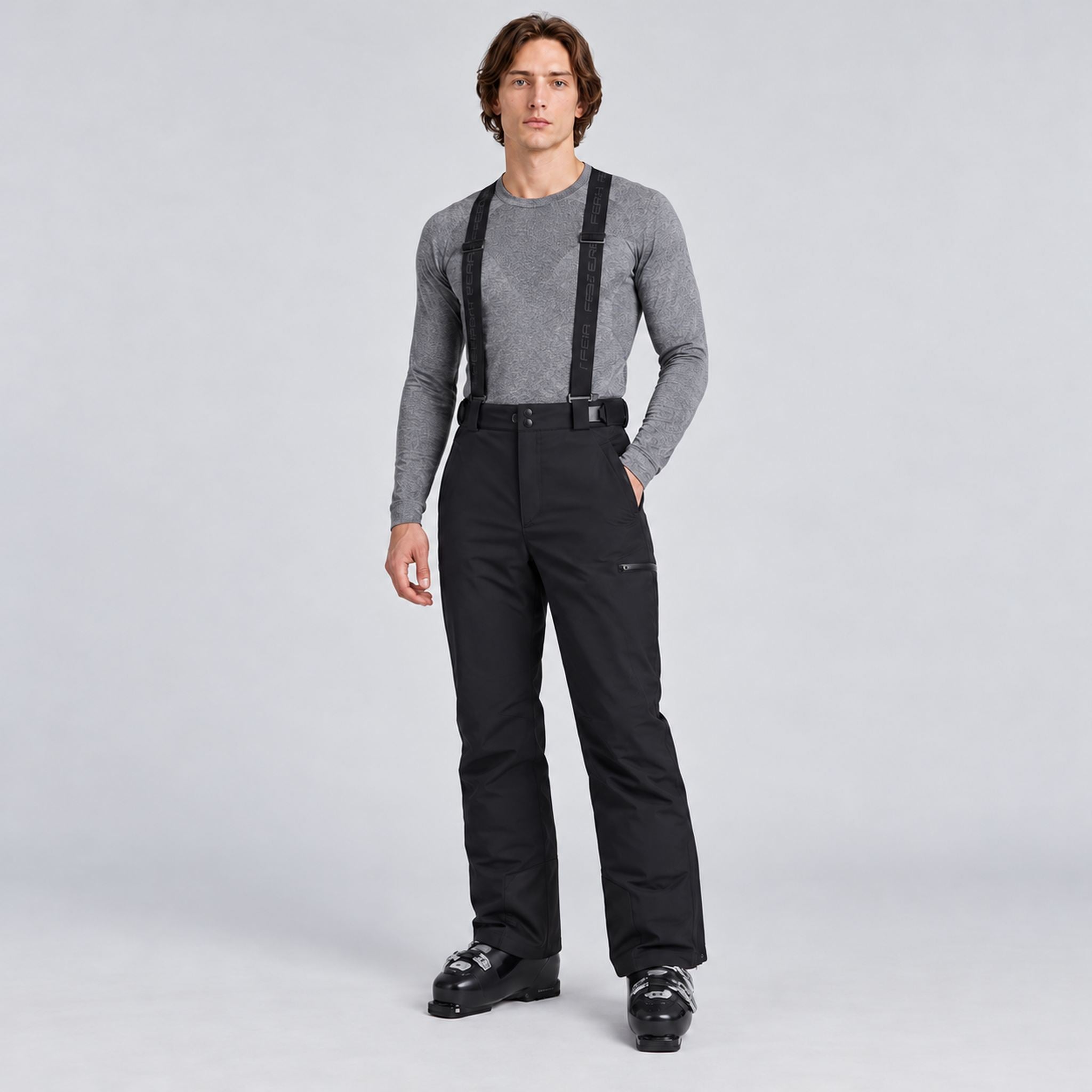 Fera men's Selkirk Pant in Black, full outfit on model.
