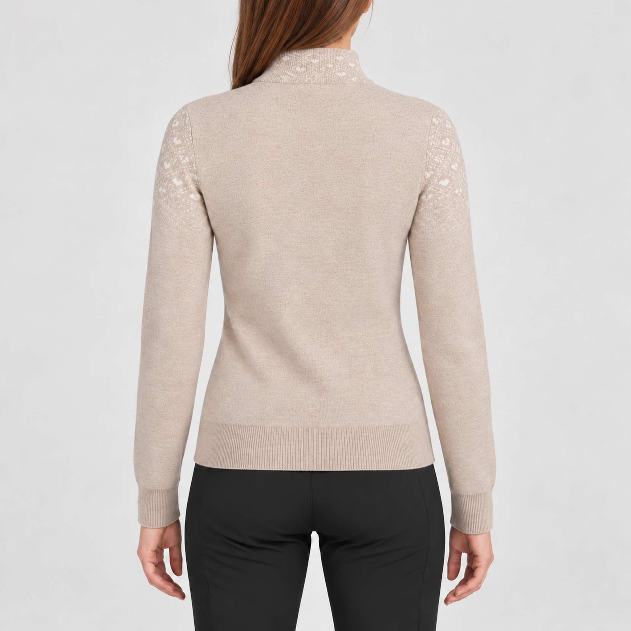 Fera womens Amanda Sweater, model back.