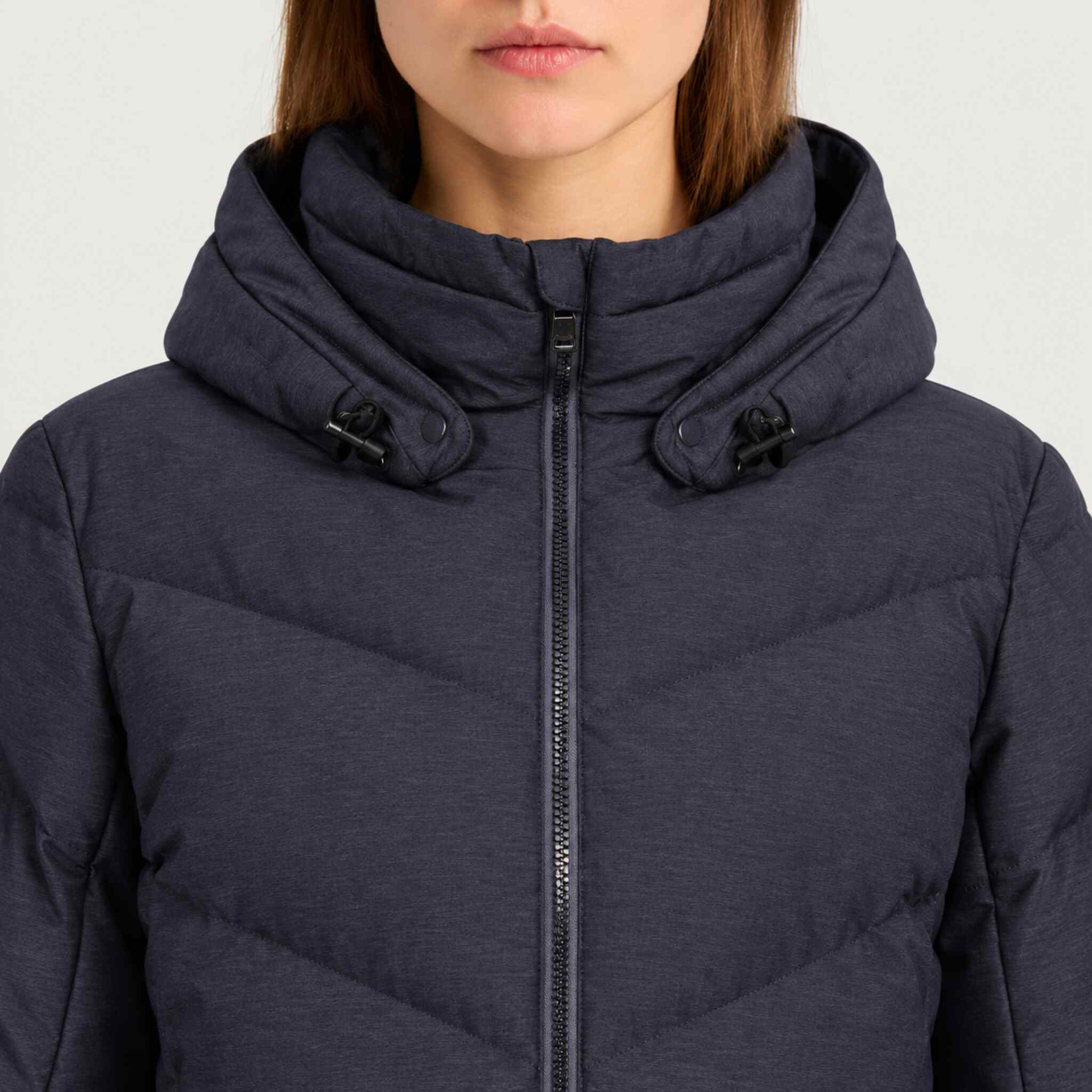 Fera women's Amy Ski Jacket in Indigo, close-up showing fabric and design.