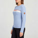 Fera women's Apres Sweater in Sky Blue, left side on model.