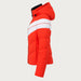 Fera women's Ariel Ski Jacket in Flame Red/White, side view.