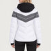 Fera women's Ariel Ski Jacket in White, back view on model.