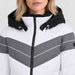 Fera women's Ariel Ski Jacket in White, close-up showing fabric and design.