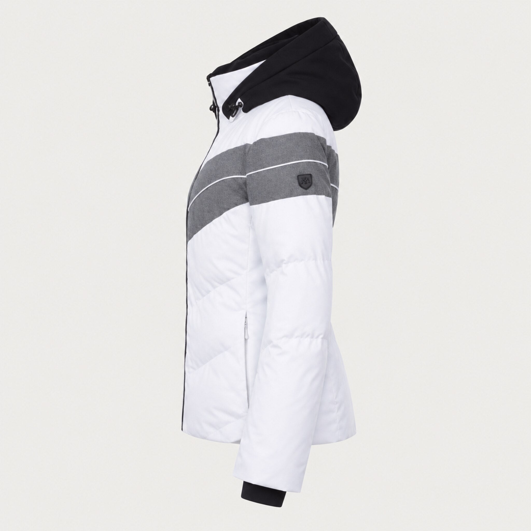 Fera women's Ariel Ski Jacket in White, side view.