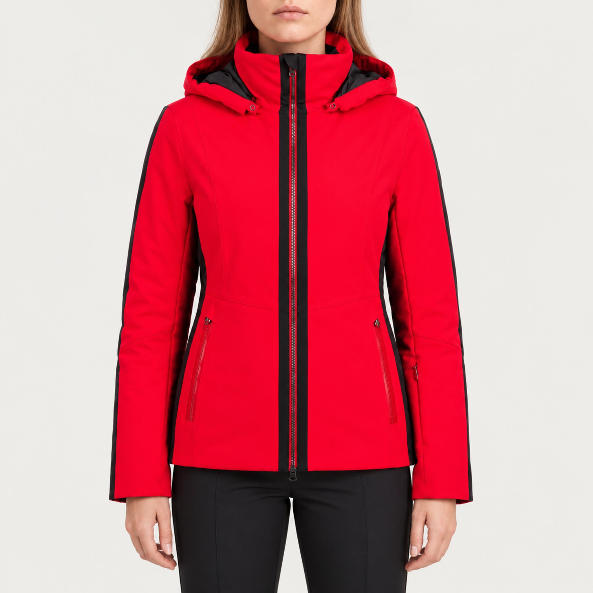 Fera women's Daniella Ski Jacket in Red, front view on model.