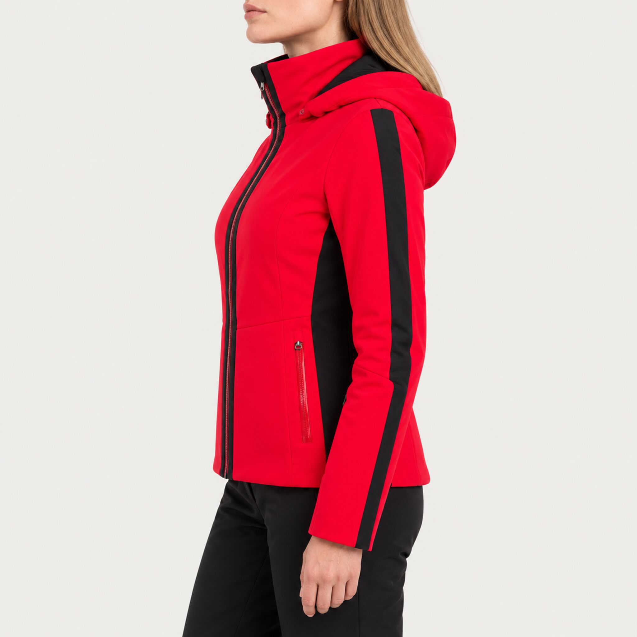 Fera women's Daniella Ski Jacket in Red, side view on model.