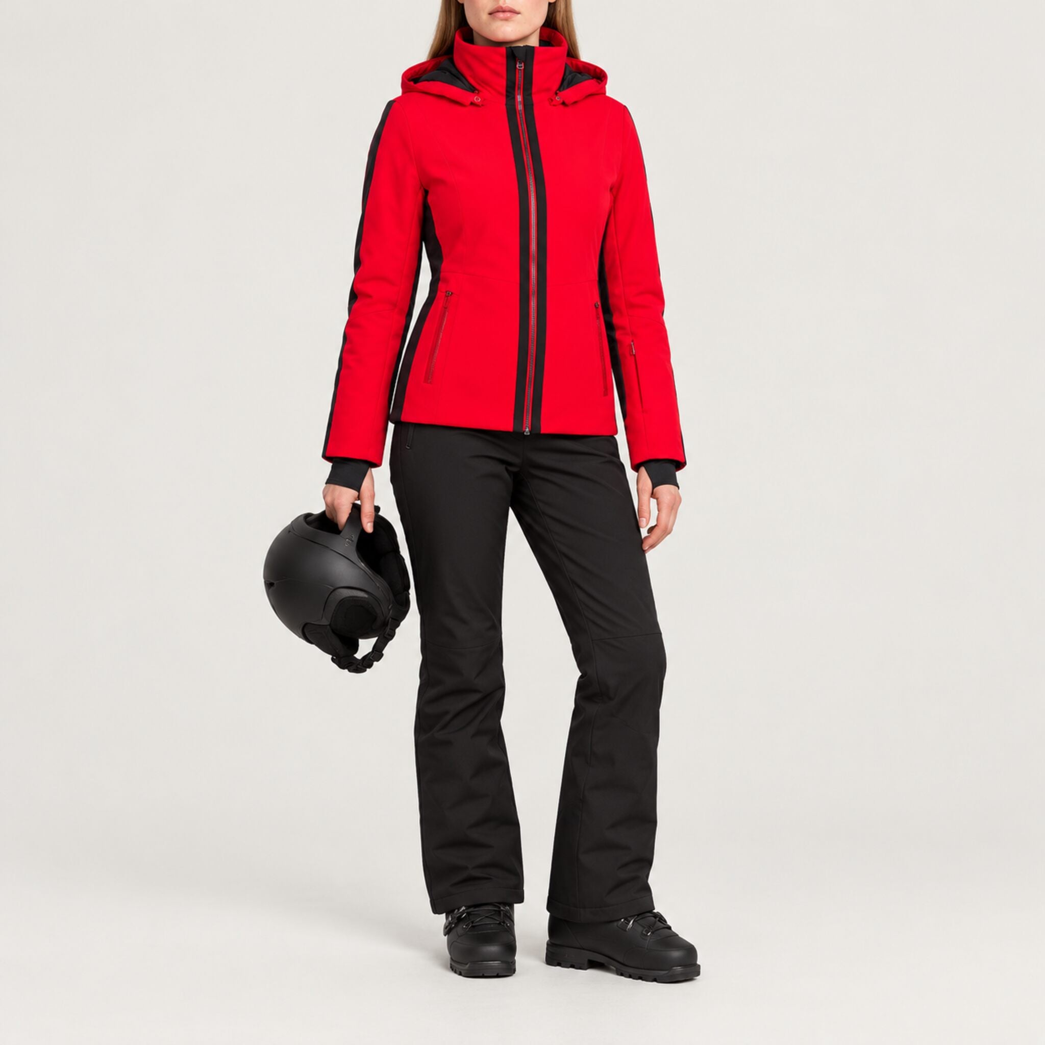 Fera women's Daniella Ski Jacket in Red, full outfit on model.