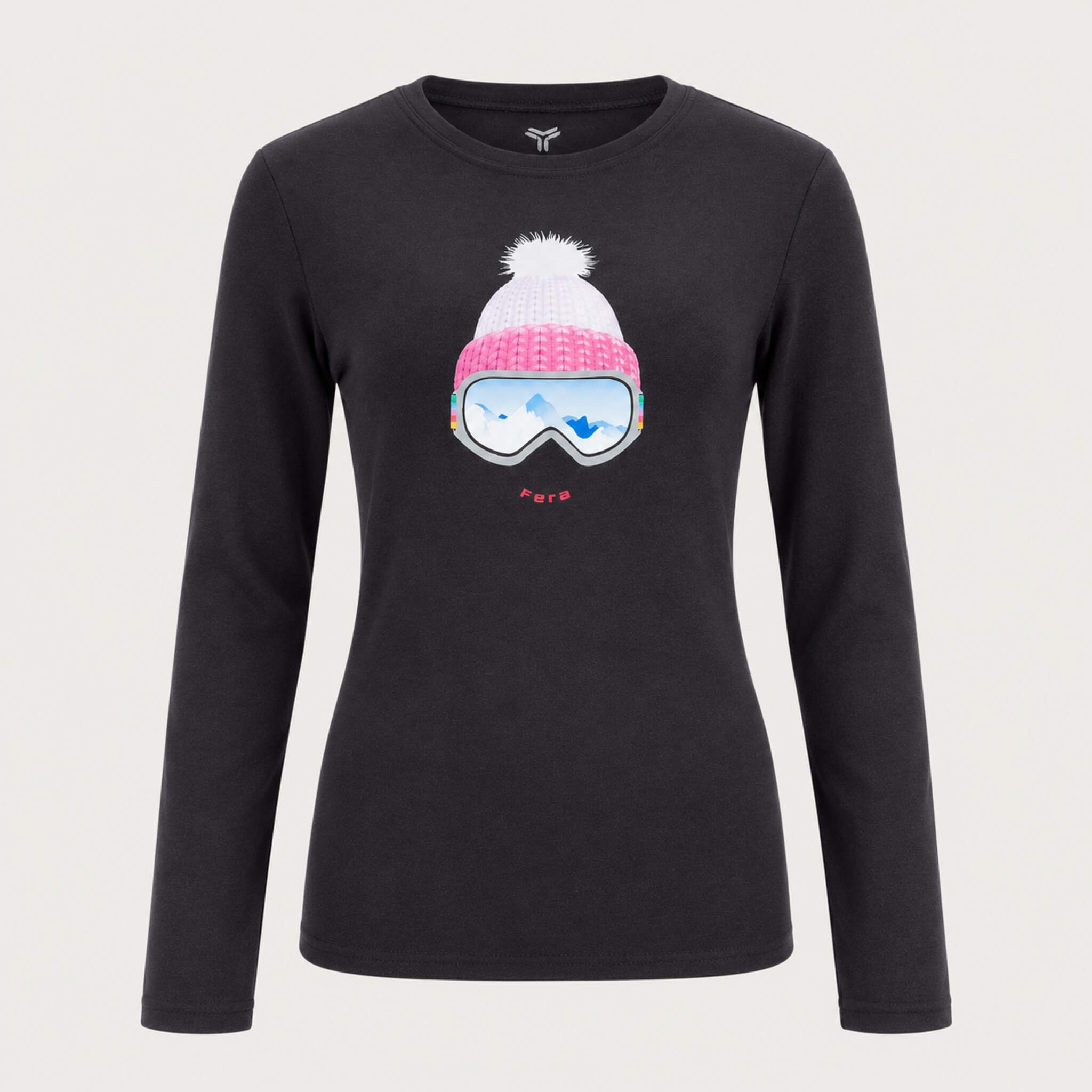 Fera women's Goggle Tee in Black, front view.