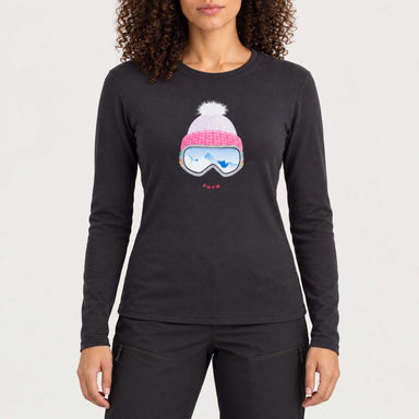 Fera women's Goggle Tee in Black, front view on model.